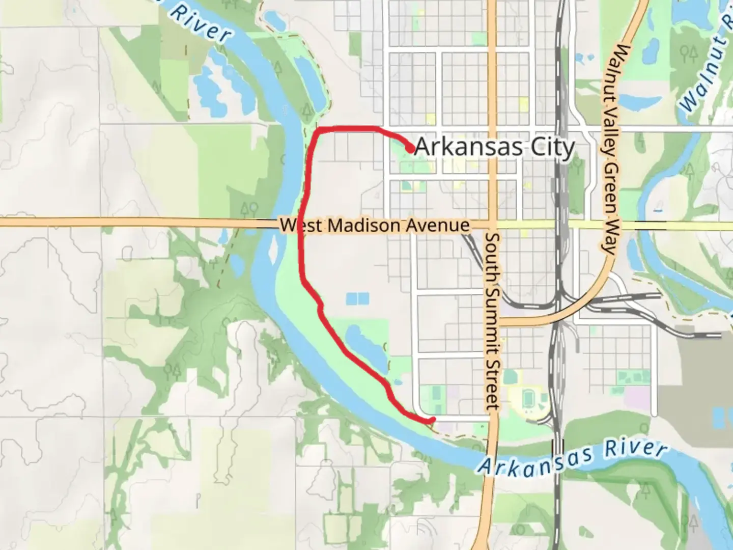 An image depicting the trail Arkansas City Hike Trail - Carver Park and its surrounding area.