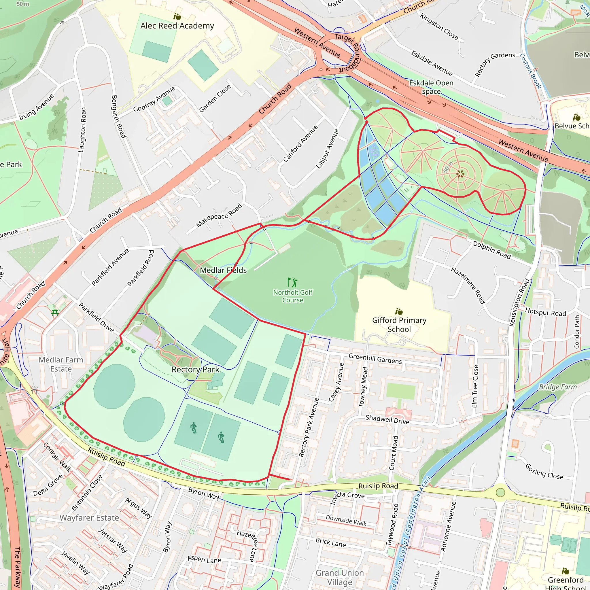 Northala Fields and Medlar Fields mobile static map