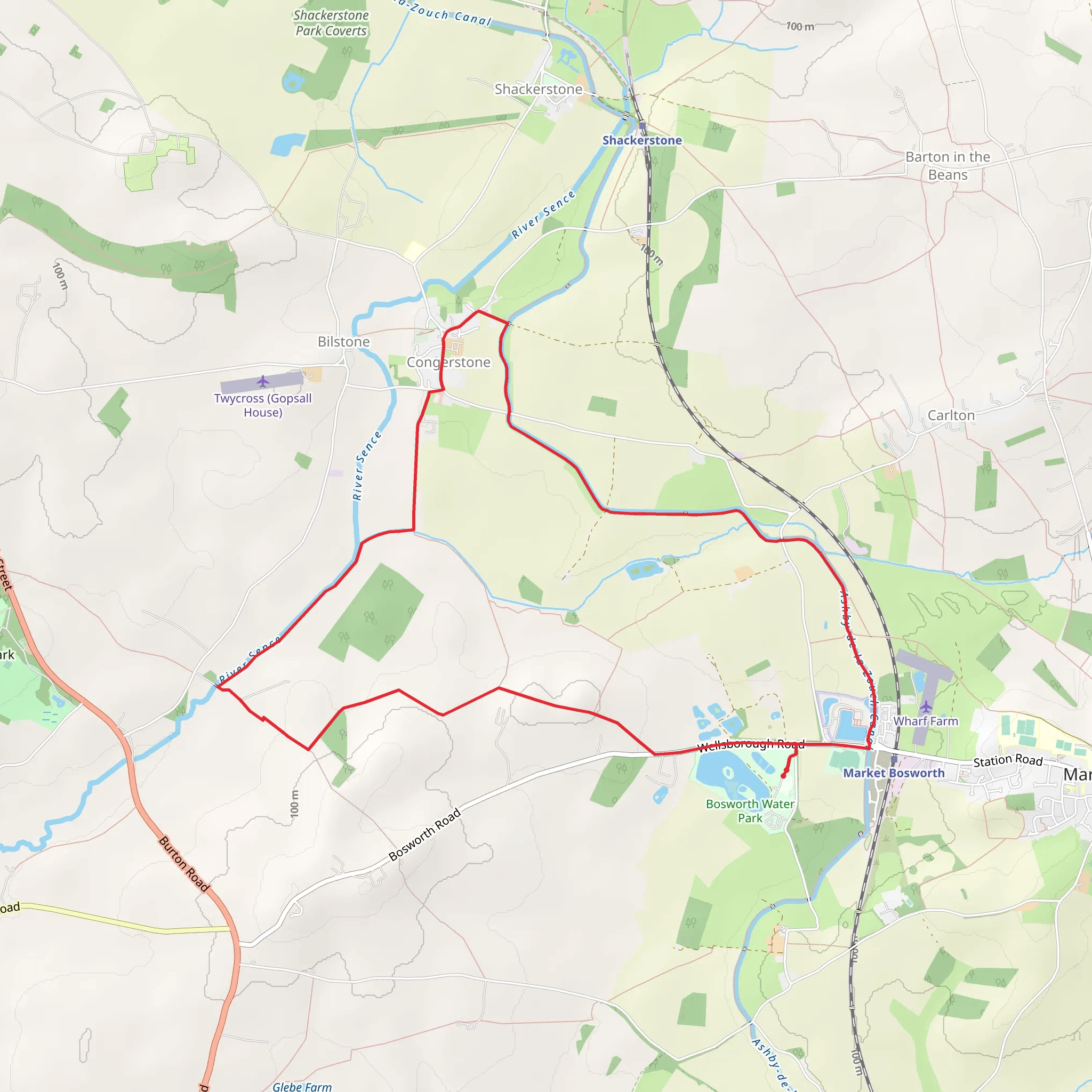 Market Bosworth to Congerstone Loop mobile static map