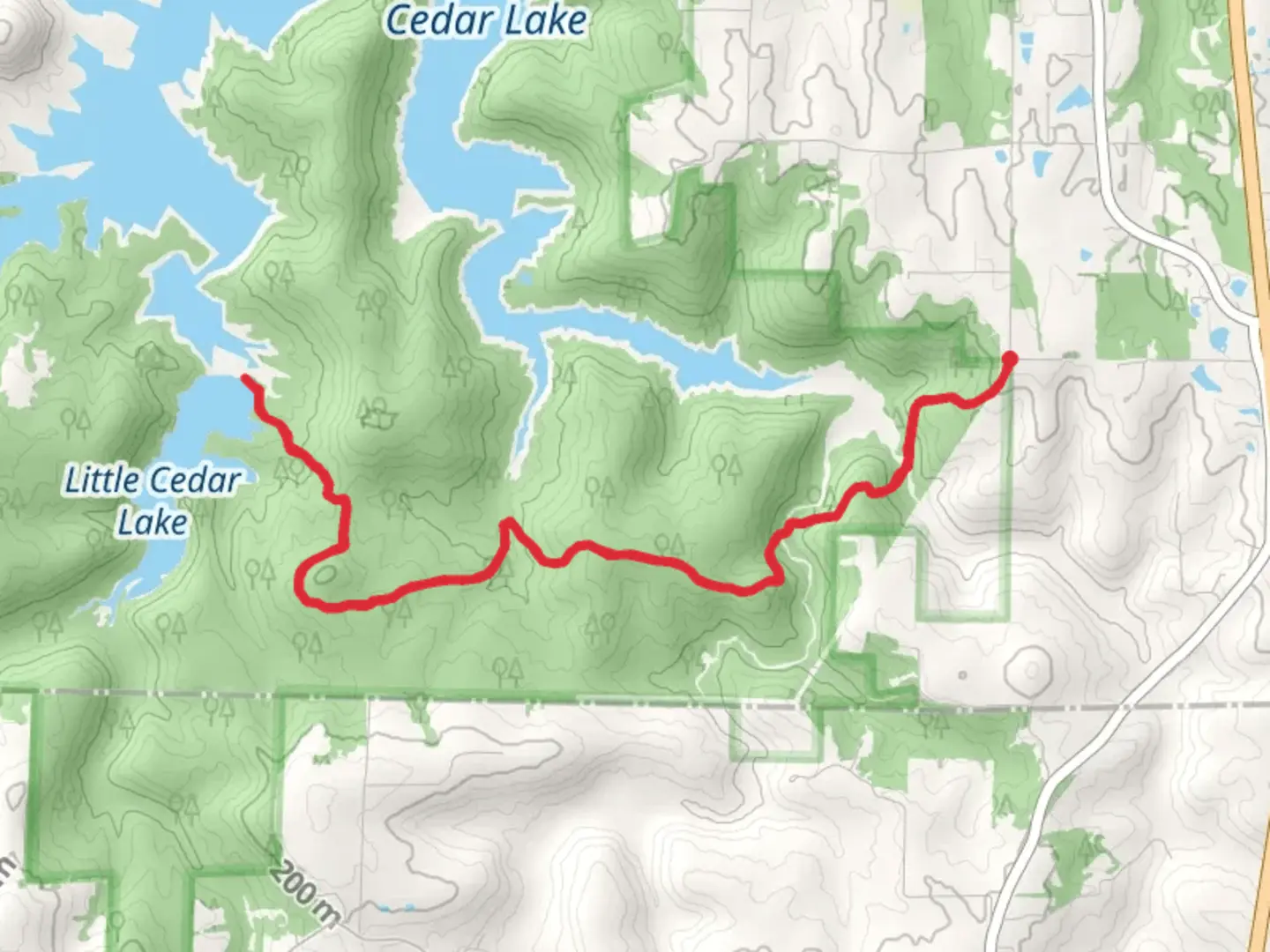 An image depicting the trail Little Cedar Lake via River to River Trail and its surrounding area.