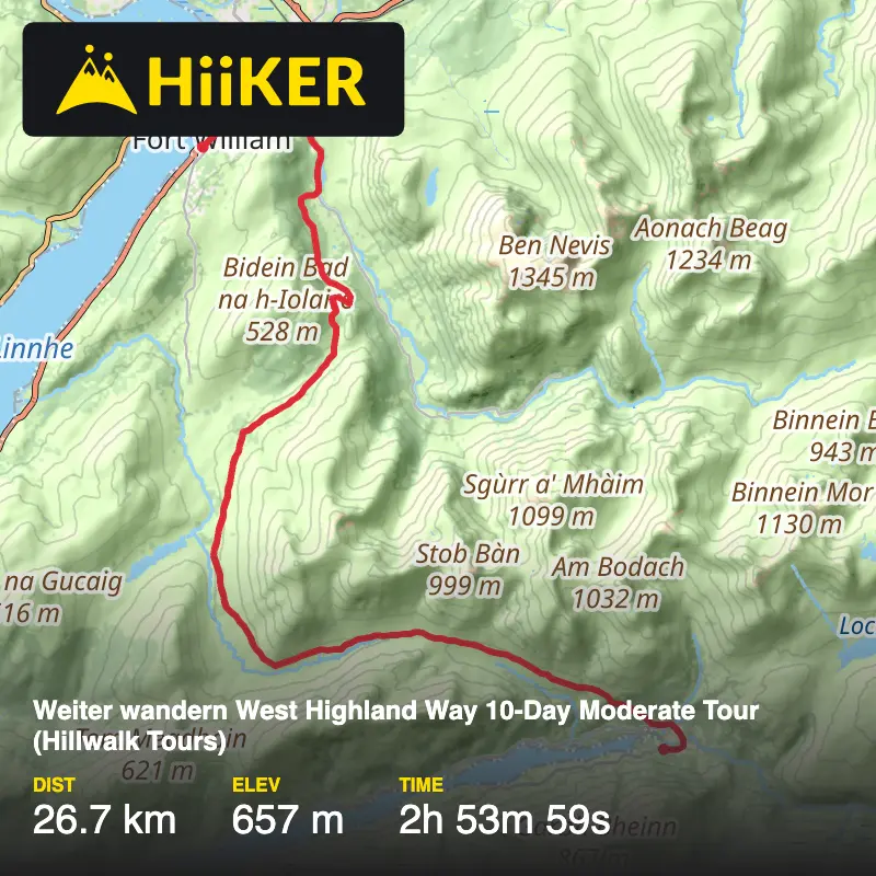 A map preview of the recording Weiter wandern West Highland Way 10-Day Moderate Tour (Hillwalk Tours).