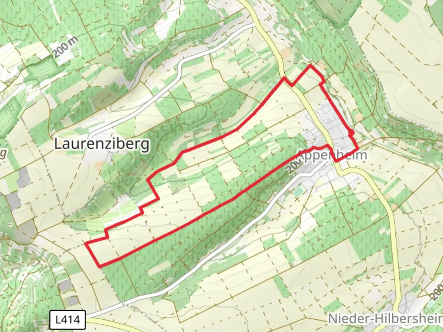 An image depicting the trail Appenheim Loop and its surrounding area.