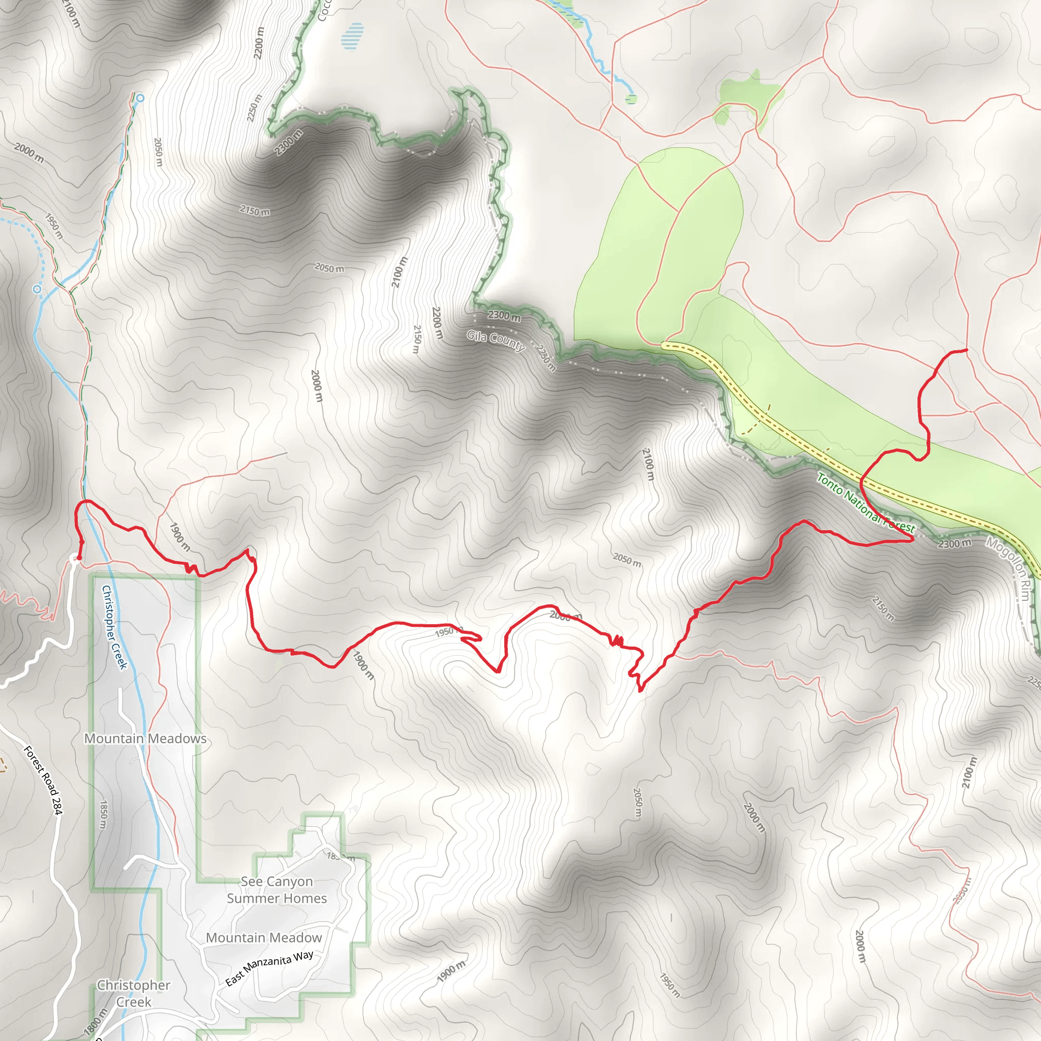 Drew Canyon Trail via Highline Trail mobile static map