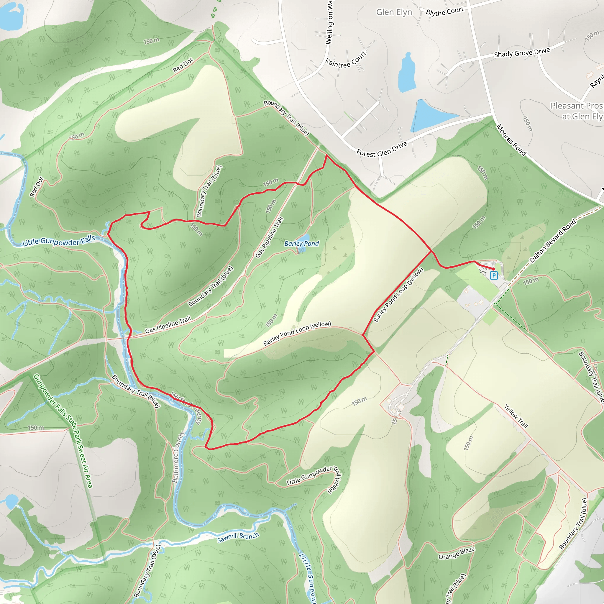 Boundary, Little Gunpowder and Barley Pond Loop Trail mobile static map