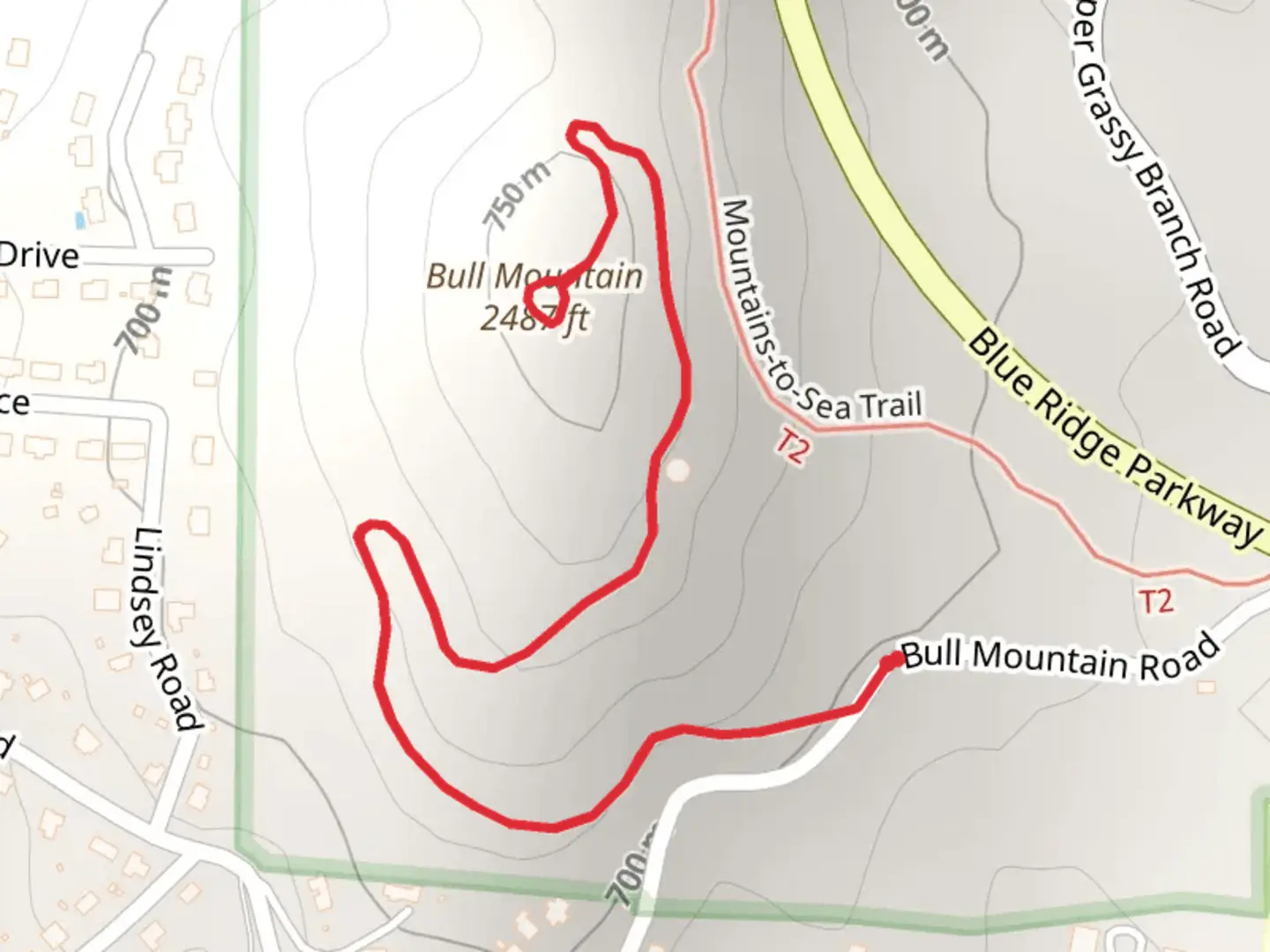 An image depicting the trail Bull Mountain Out and Back and its surrounding area.