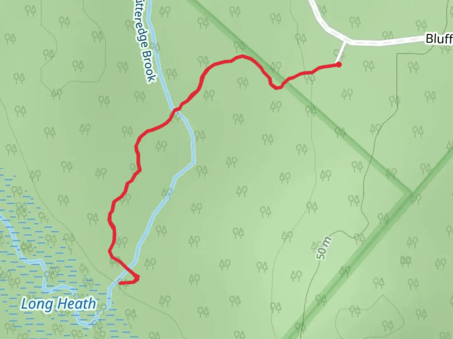 An image depicting the trail Bluff Road and its surrounding area.