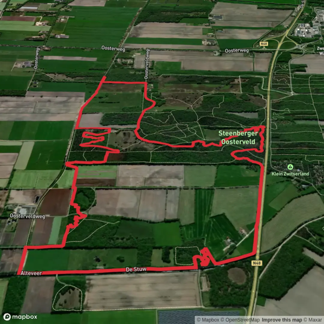 An image depicting the trail Zwitserland and Steenberger Loop and its surrounding area.
