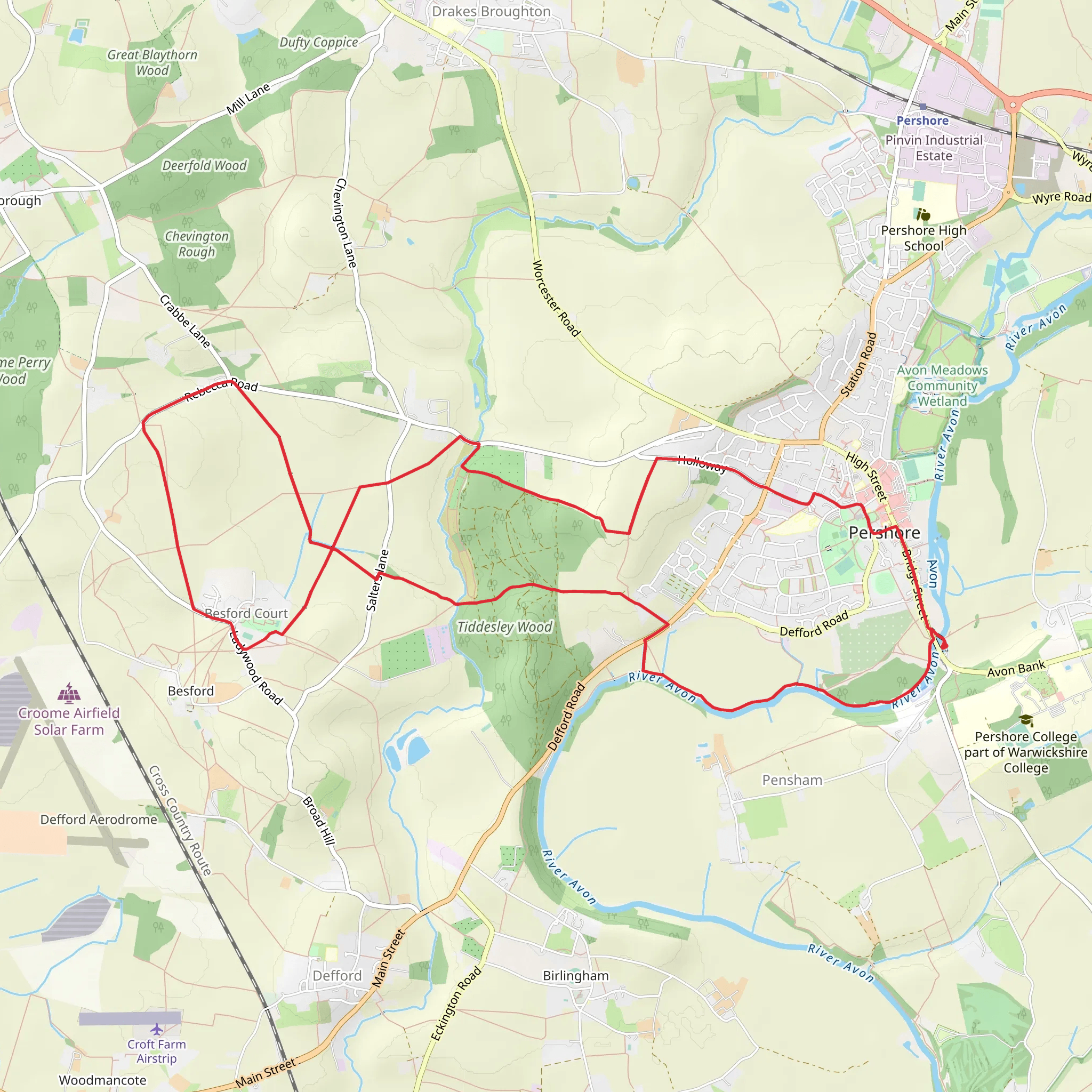 Pershore and Besford Loop via Tiddesley Wood mobile static map