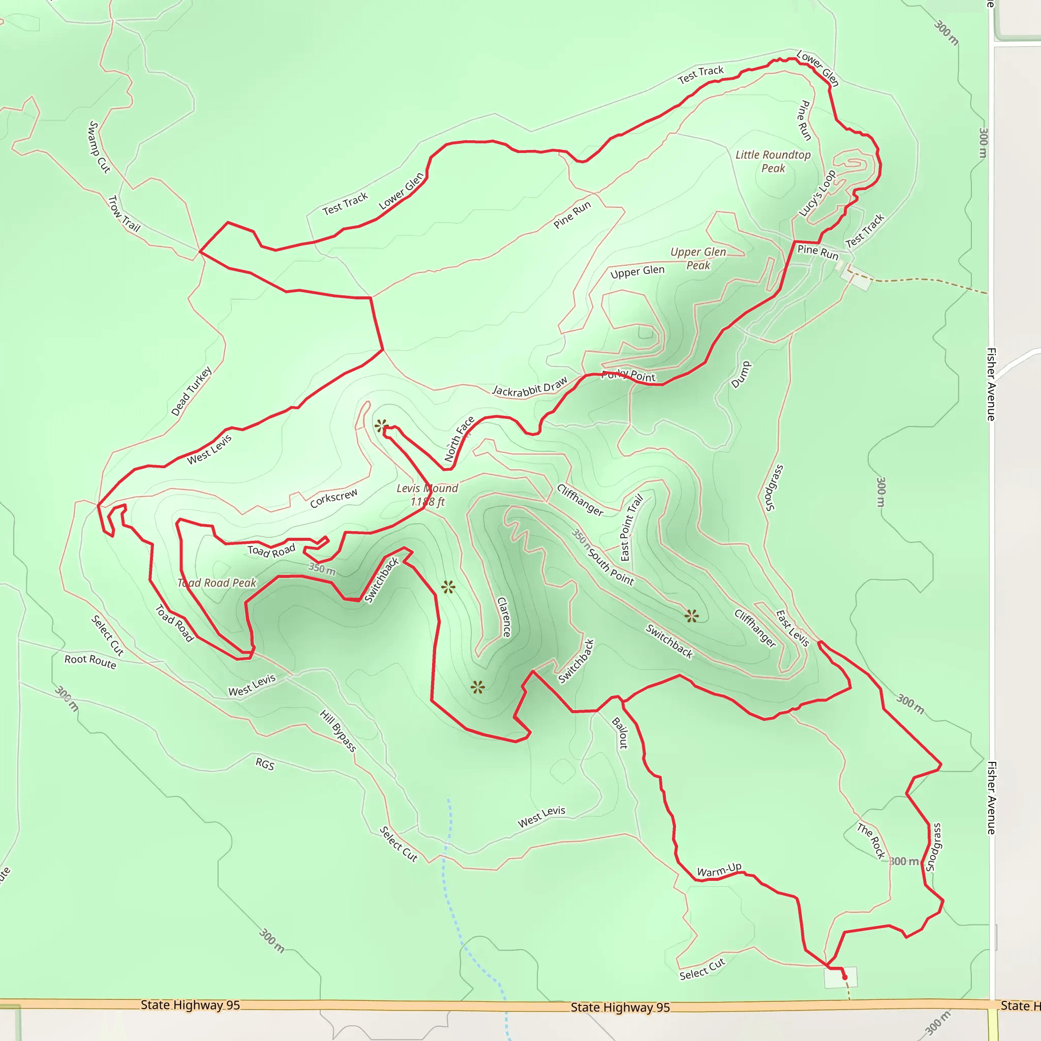 Levis Mound, Toad Road Peak and Little Roundtop Peak Loop mobile static map