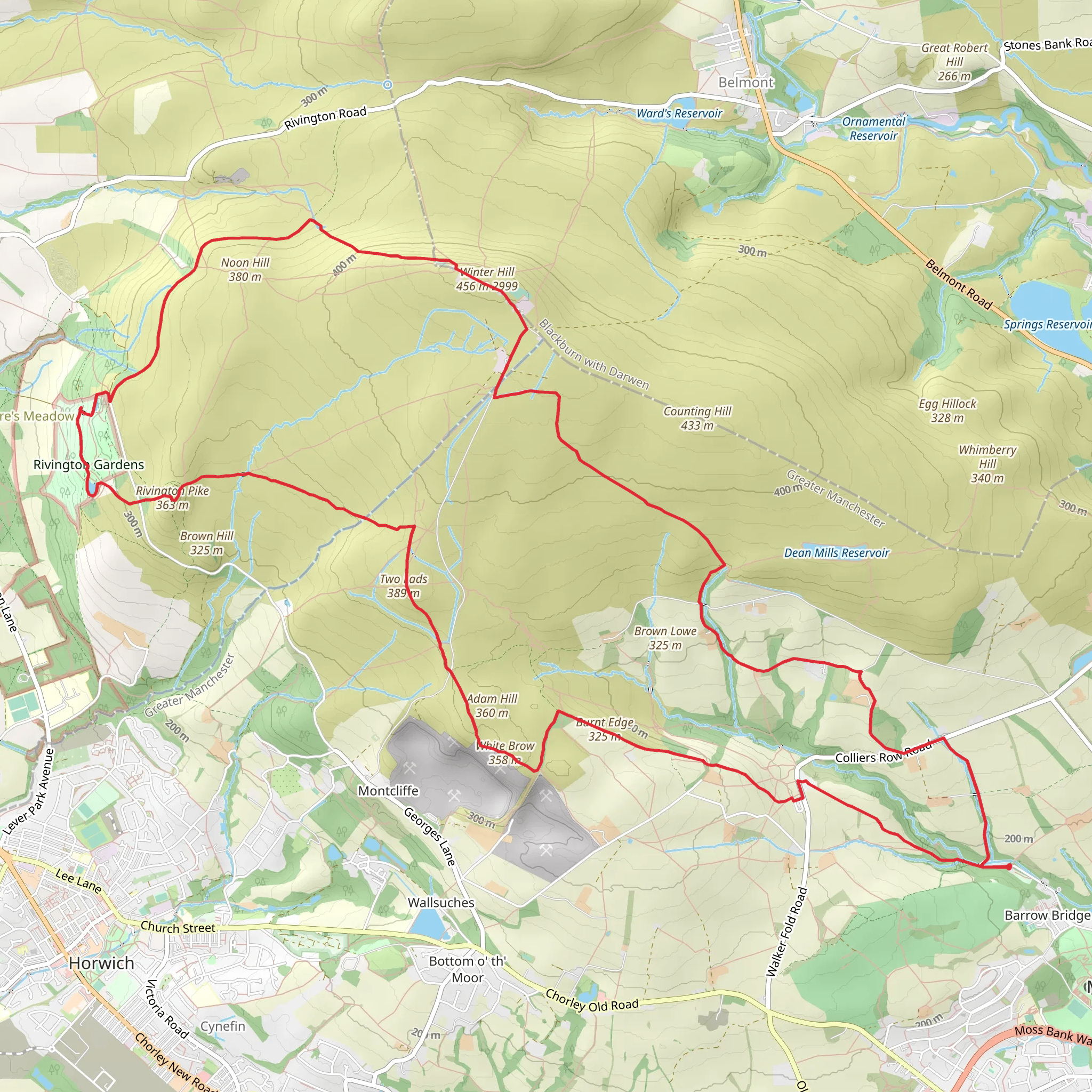 Smithills Shooting Hut, Winter Hill and Adam Hill Loop mobile static map