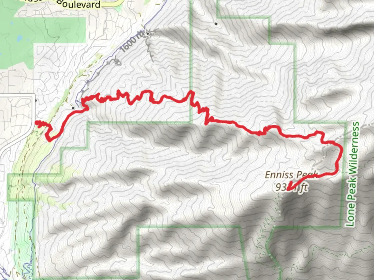 An image depicting the trail Enniss Peak via Trail of the Eagle and its surrounding area.