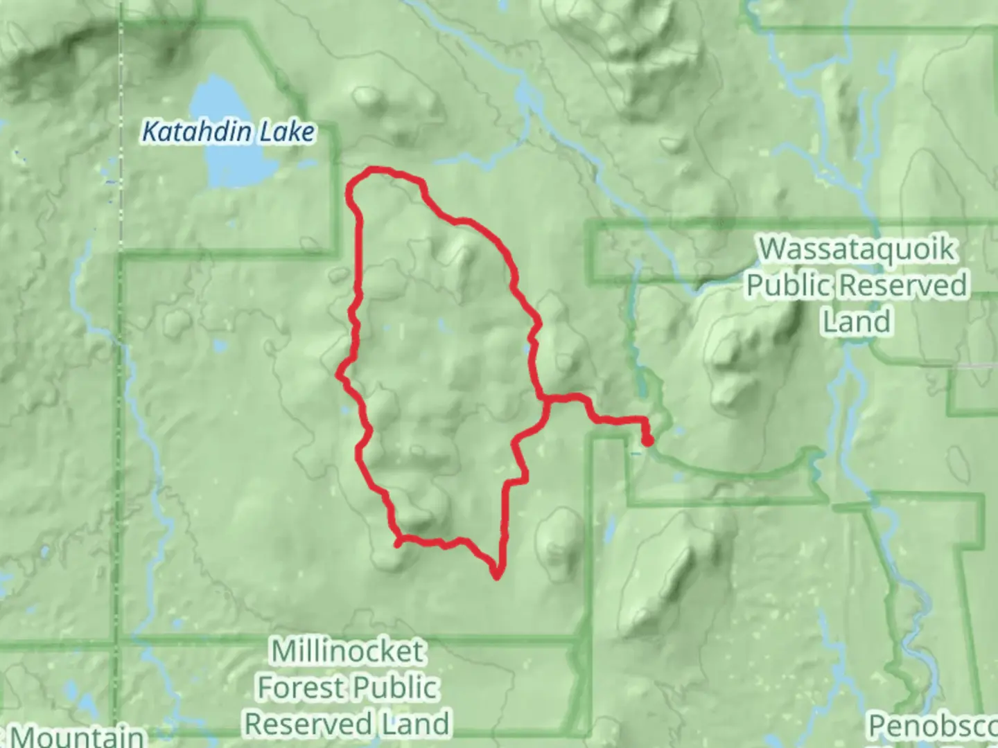 An image depicting the trail Katahdin Loop Road and its surrounding area.