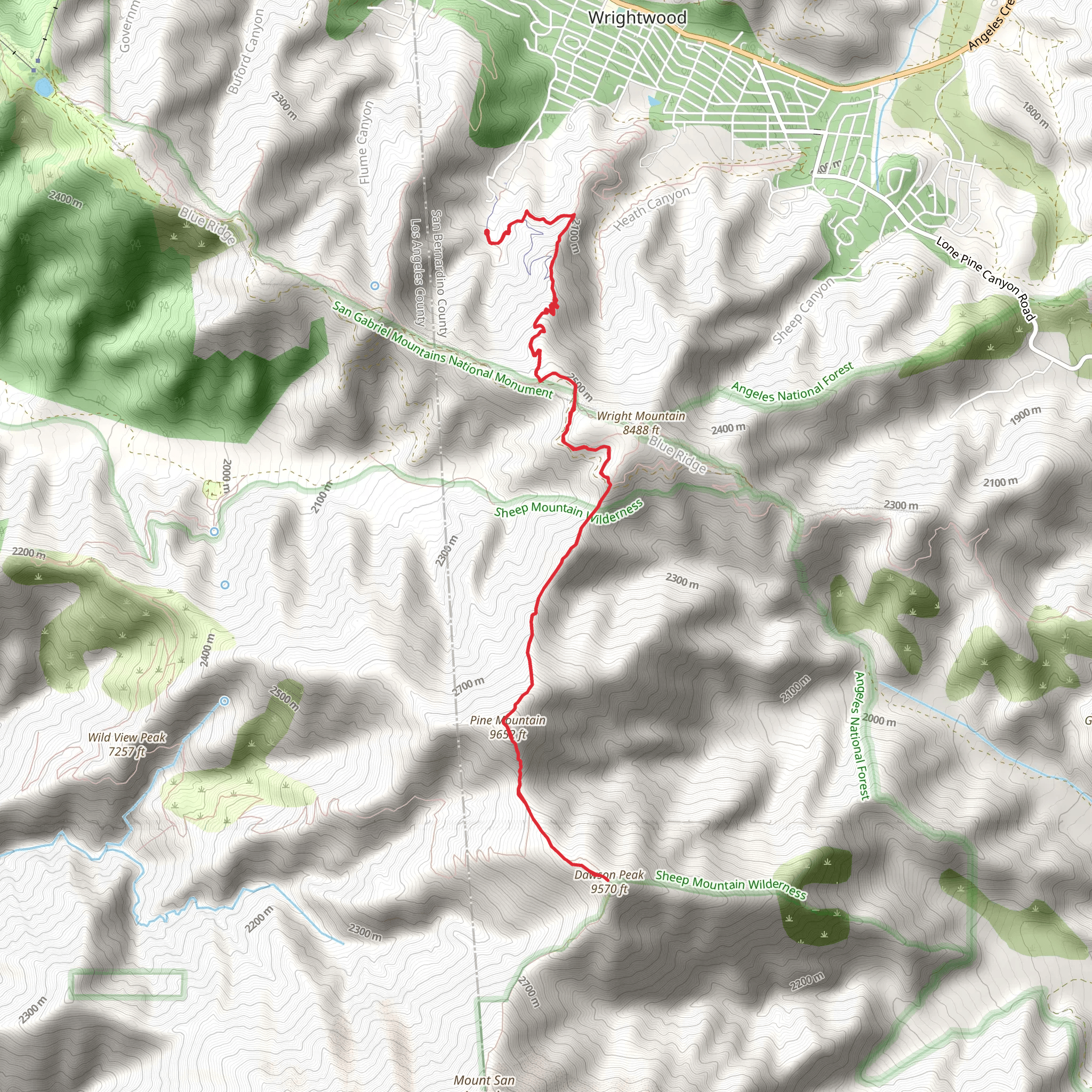 Dowson Peak and Pine Mountain via Pacific Crest Trail and Acorn Trail mobile static map