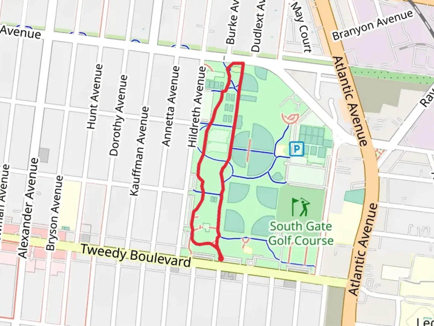 An image depicting the trail South Gate Park Loop and its surrounding area.