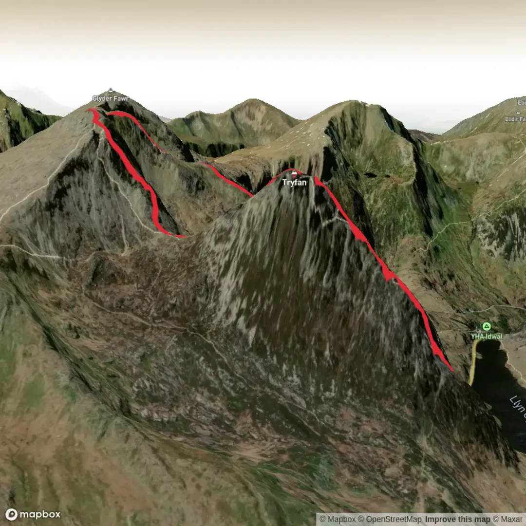 An image depicting the trail Cwm Bochlwyd Loop and its surrounding area.