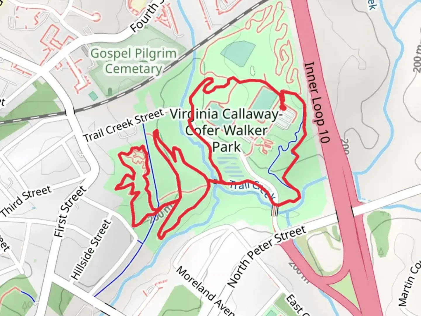 An image depicting the trail Widespread and Green Loop in Walker Park Loop and its surrounding area.