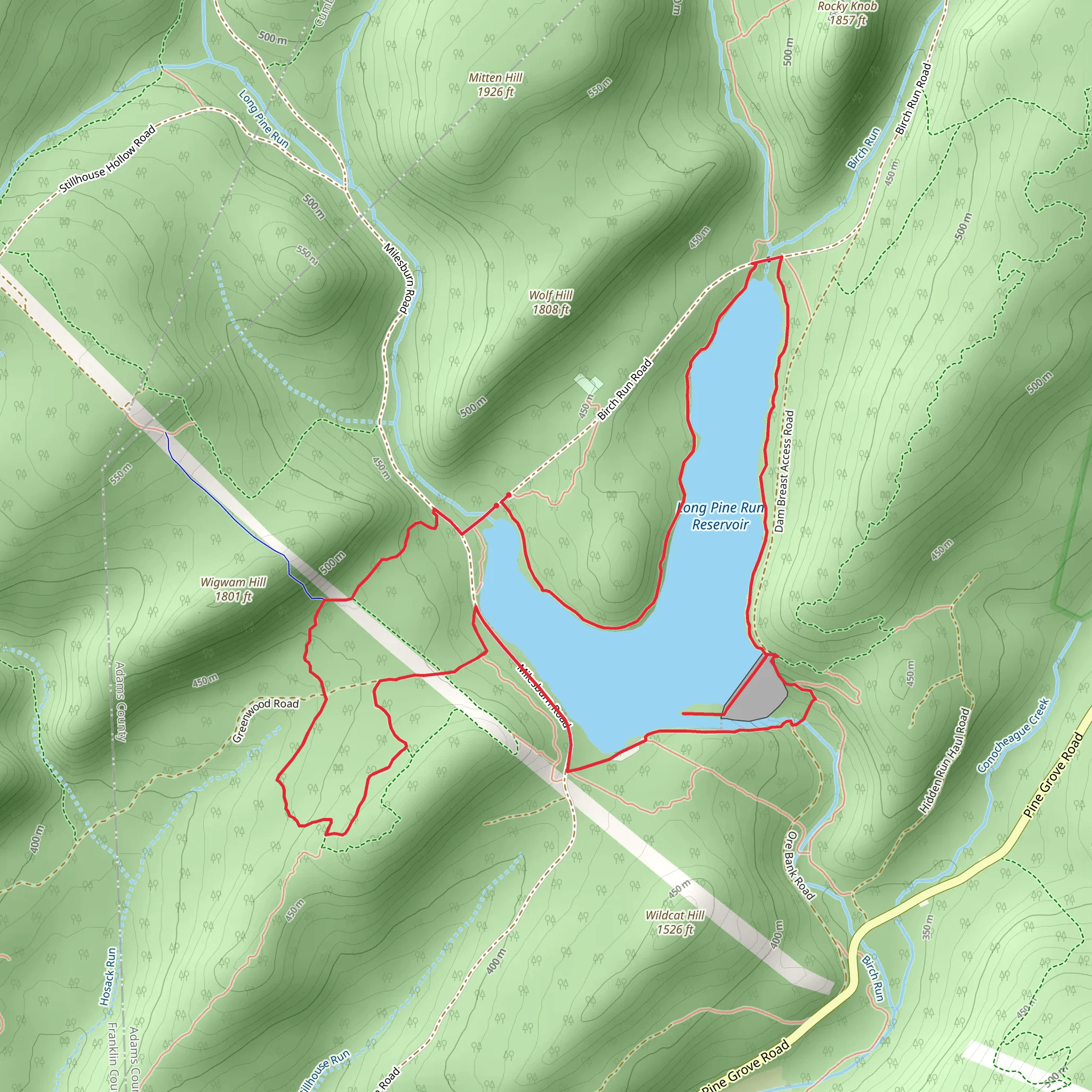 Long Pine Run Reservoir Loop Trail mobile static map