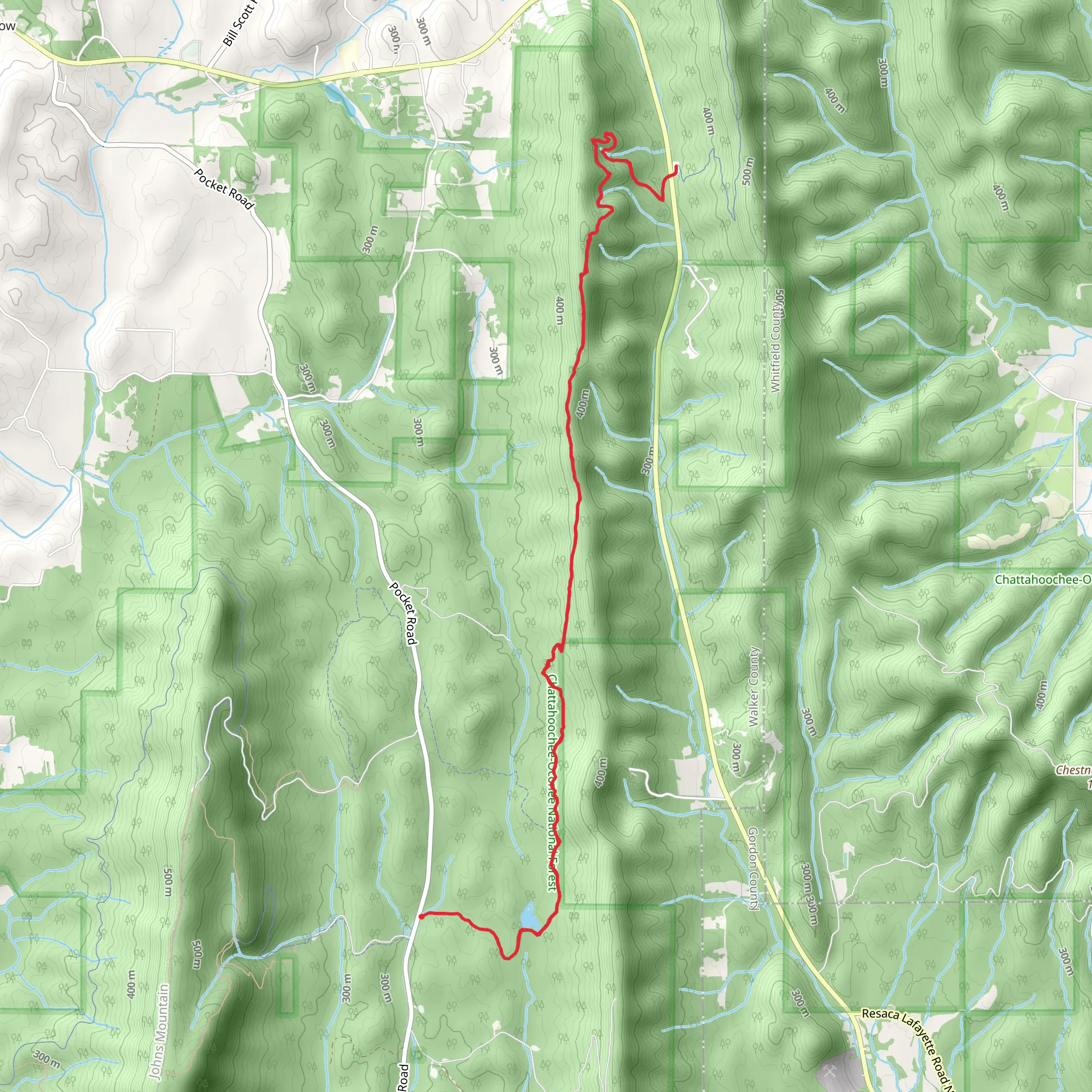 Pinhoti Trail from Pocket Road to Snake Creek Gap mobile static map