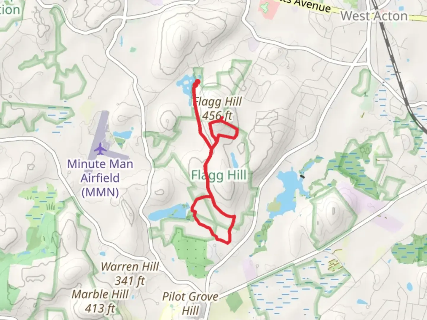 An image depicting the trail Flagg Hill Pond and Hill Trail and its surrounding area.