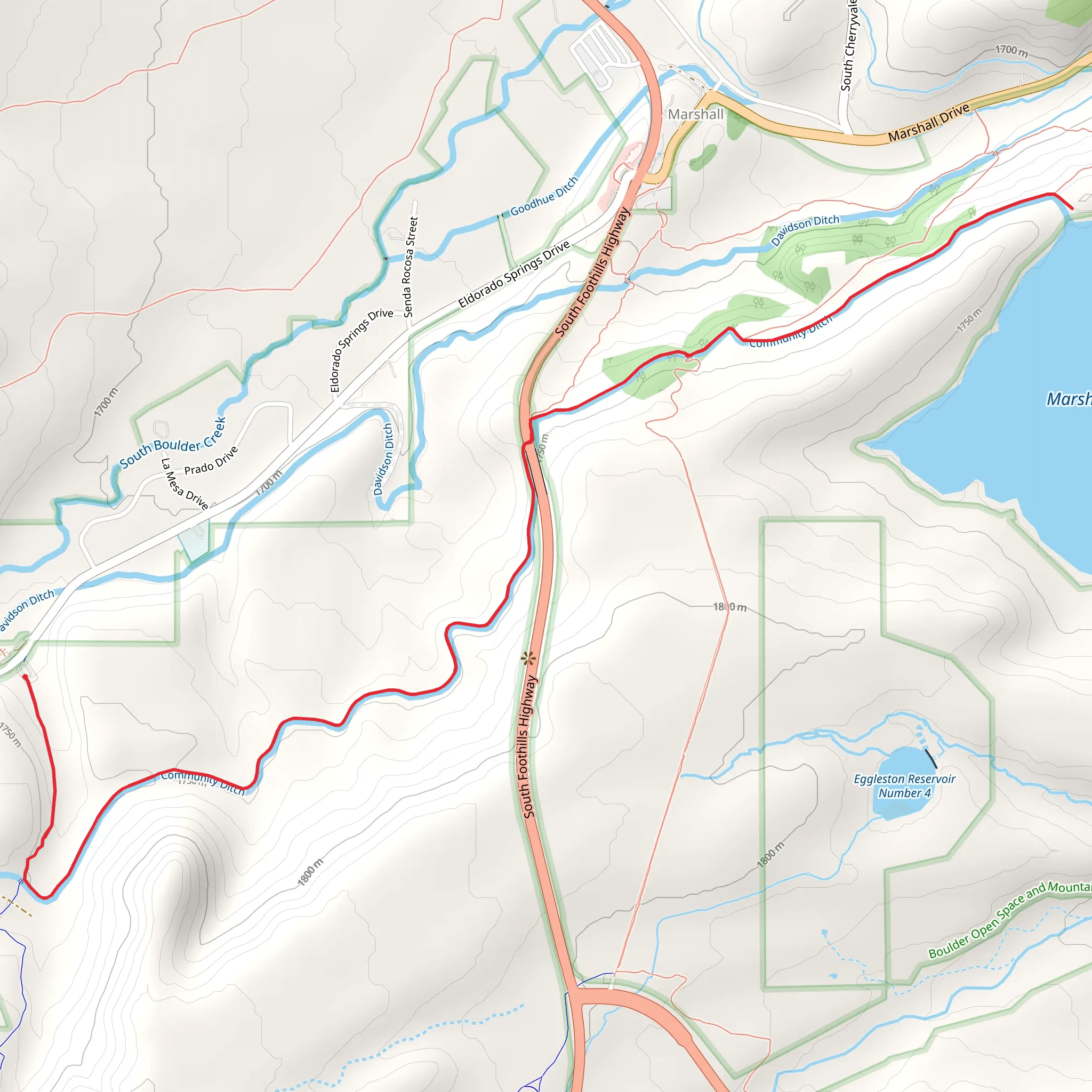 Marshall Lake via Community Ditch Trail mobile static map