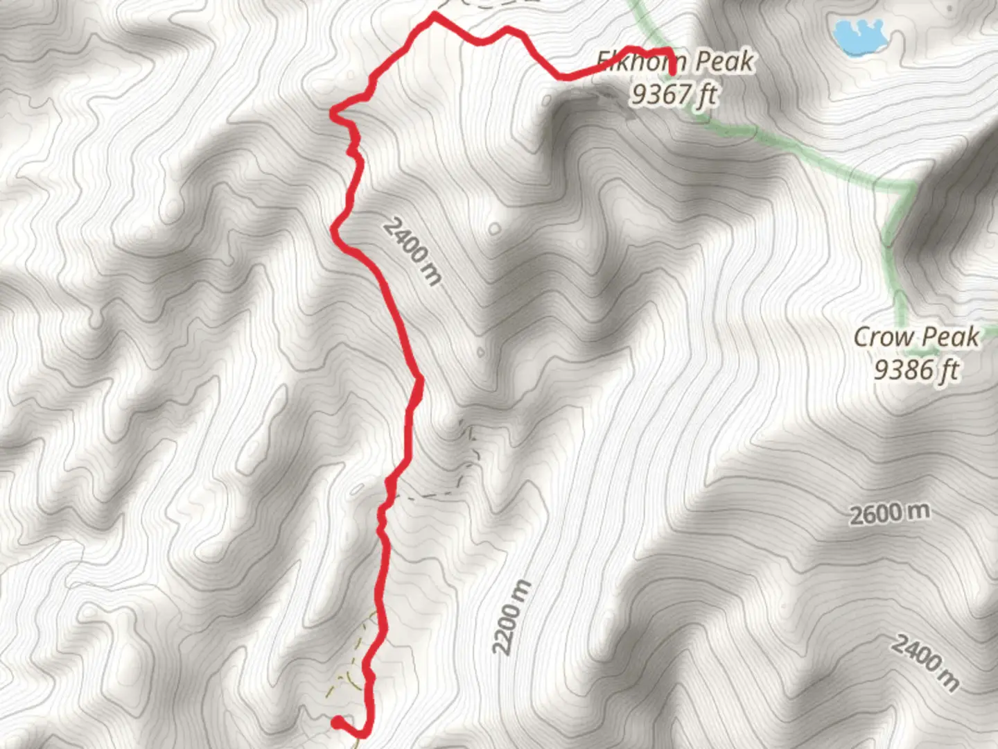 An image depicting the trail Elkhorn Peak via Diego Town Road and its surrounding area.