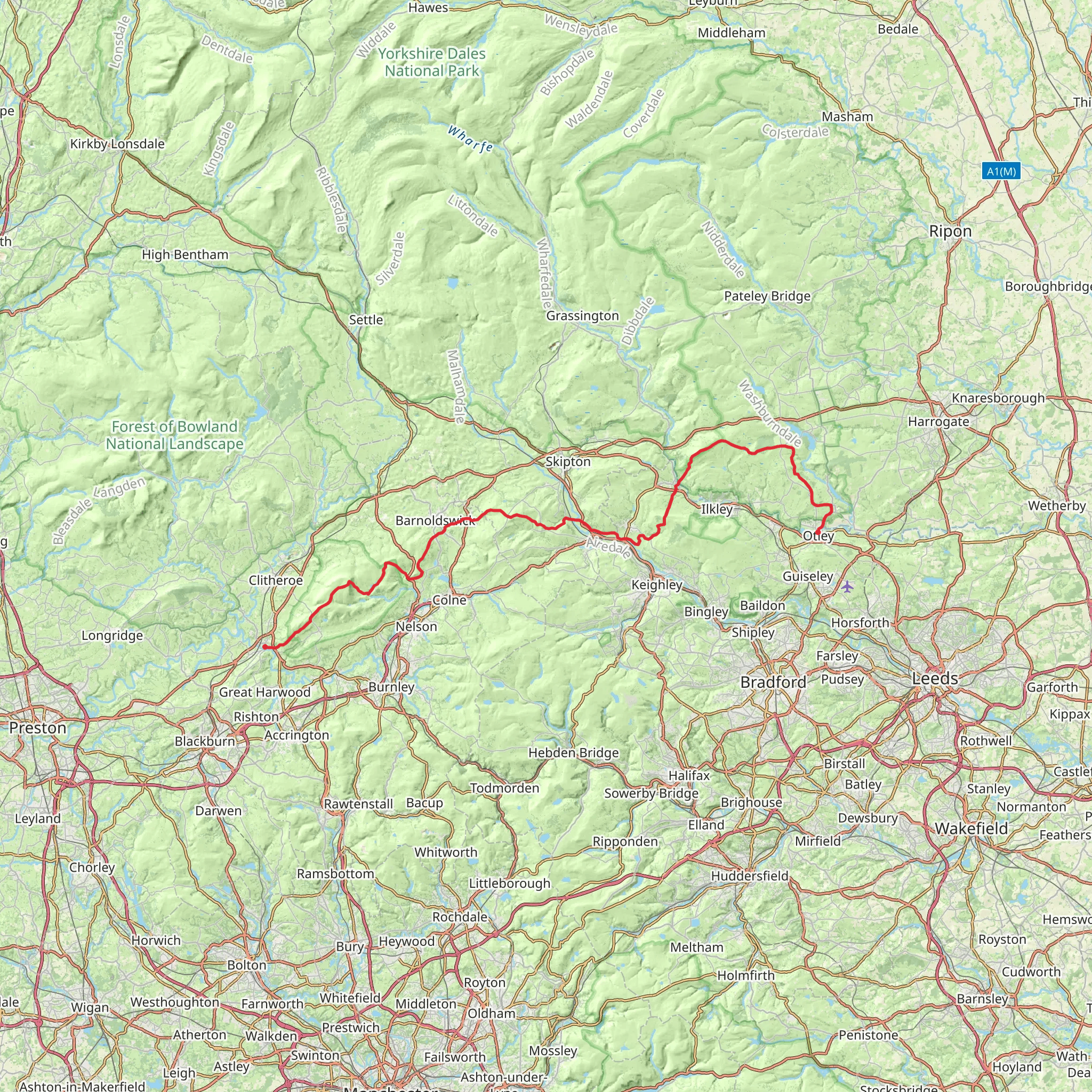 Beacons Way - Whalley to Otley mobile static map