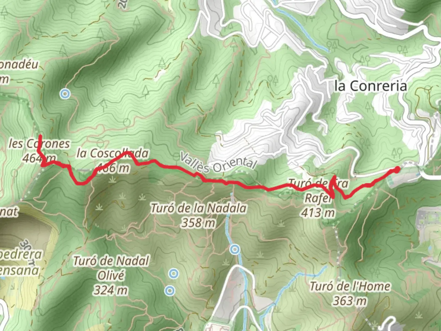 An image depicting the trail From the Conrería to the Turó de les Malesses SL C 150 and its surrounding area.