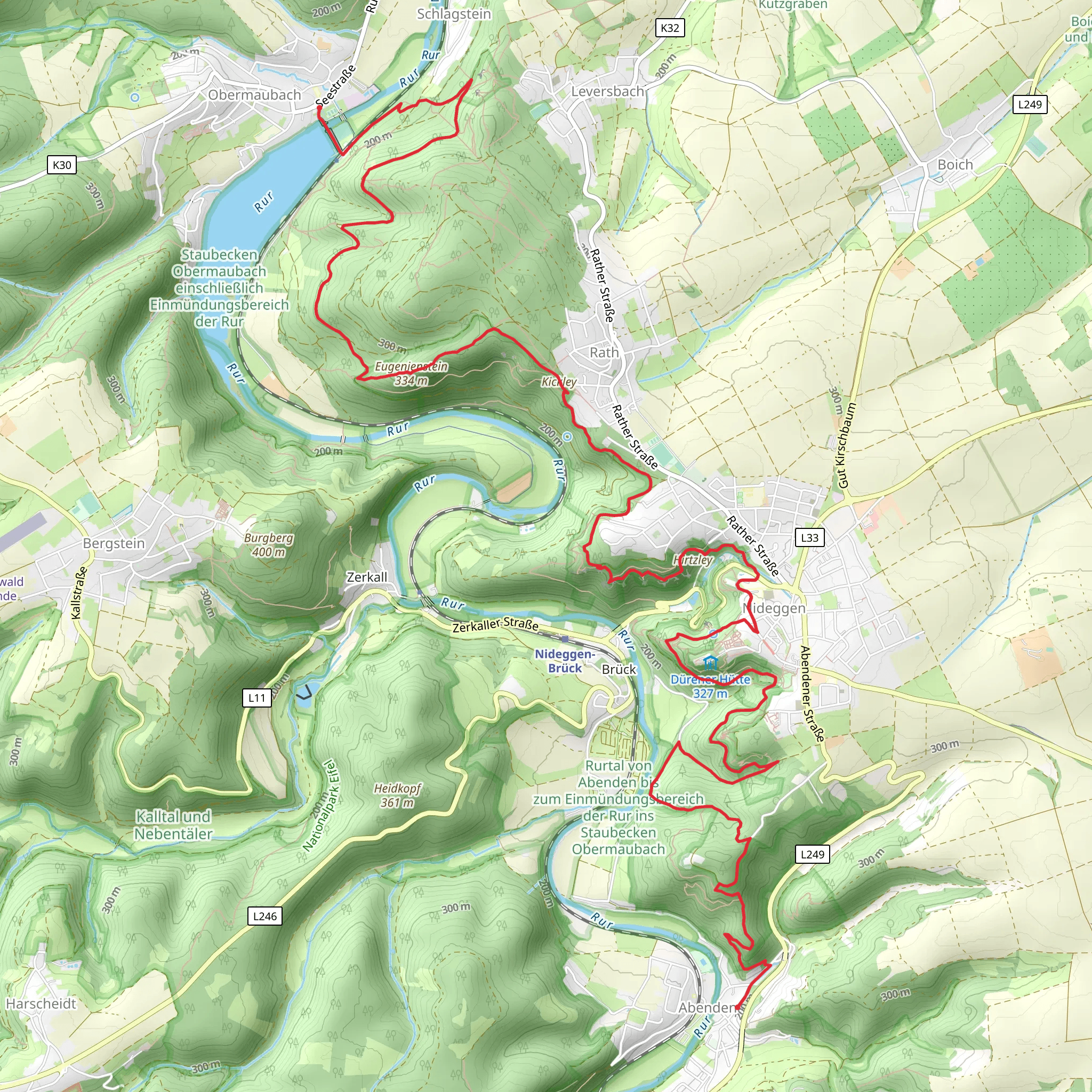 Obermaubach to Abenden Walk via Stausee Obermaubach and Eugenienstein mobile static map