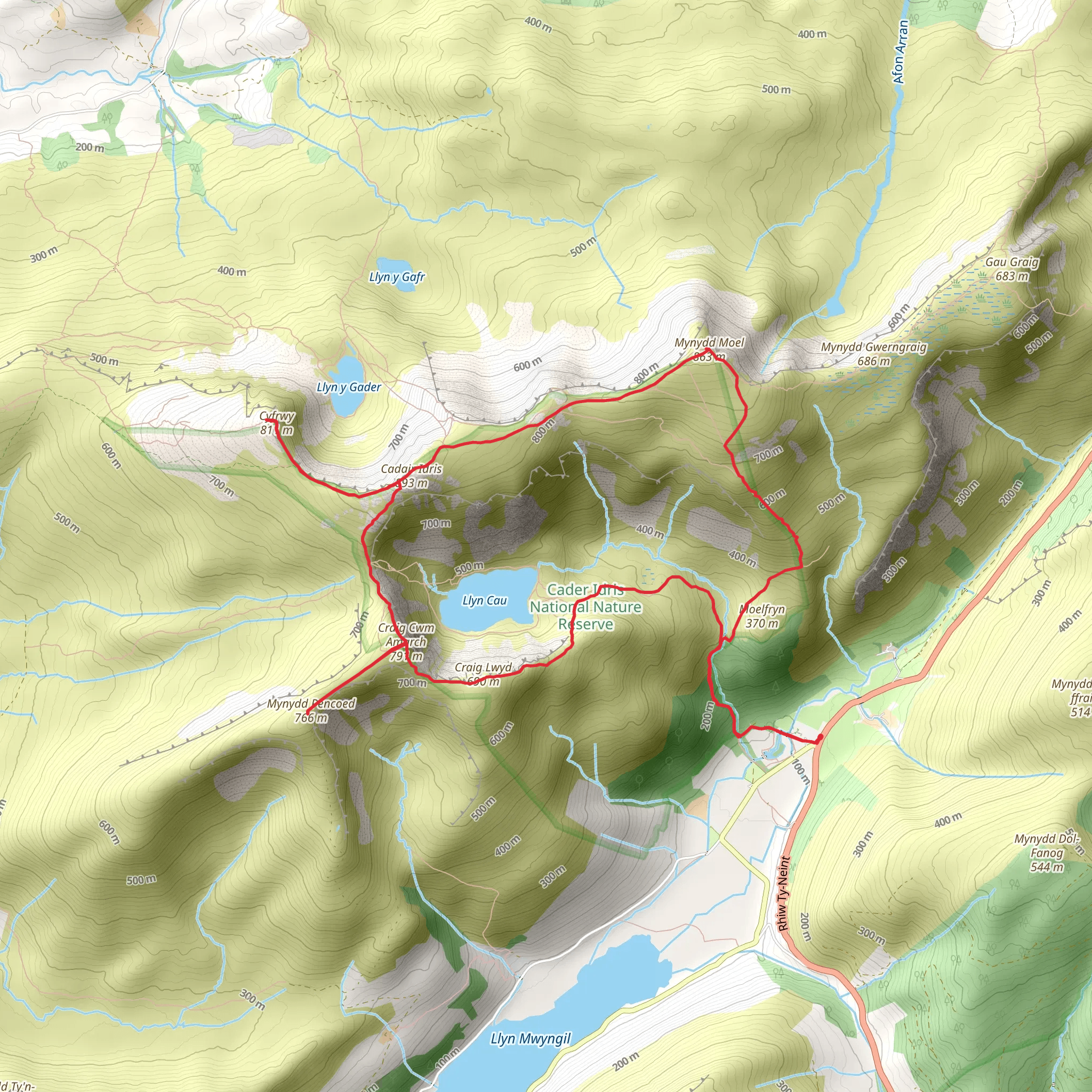 Cadair Idris, Mynydd penncoed, cwfry and Mynydd Moel circular mobile static map