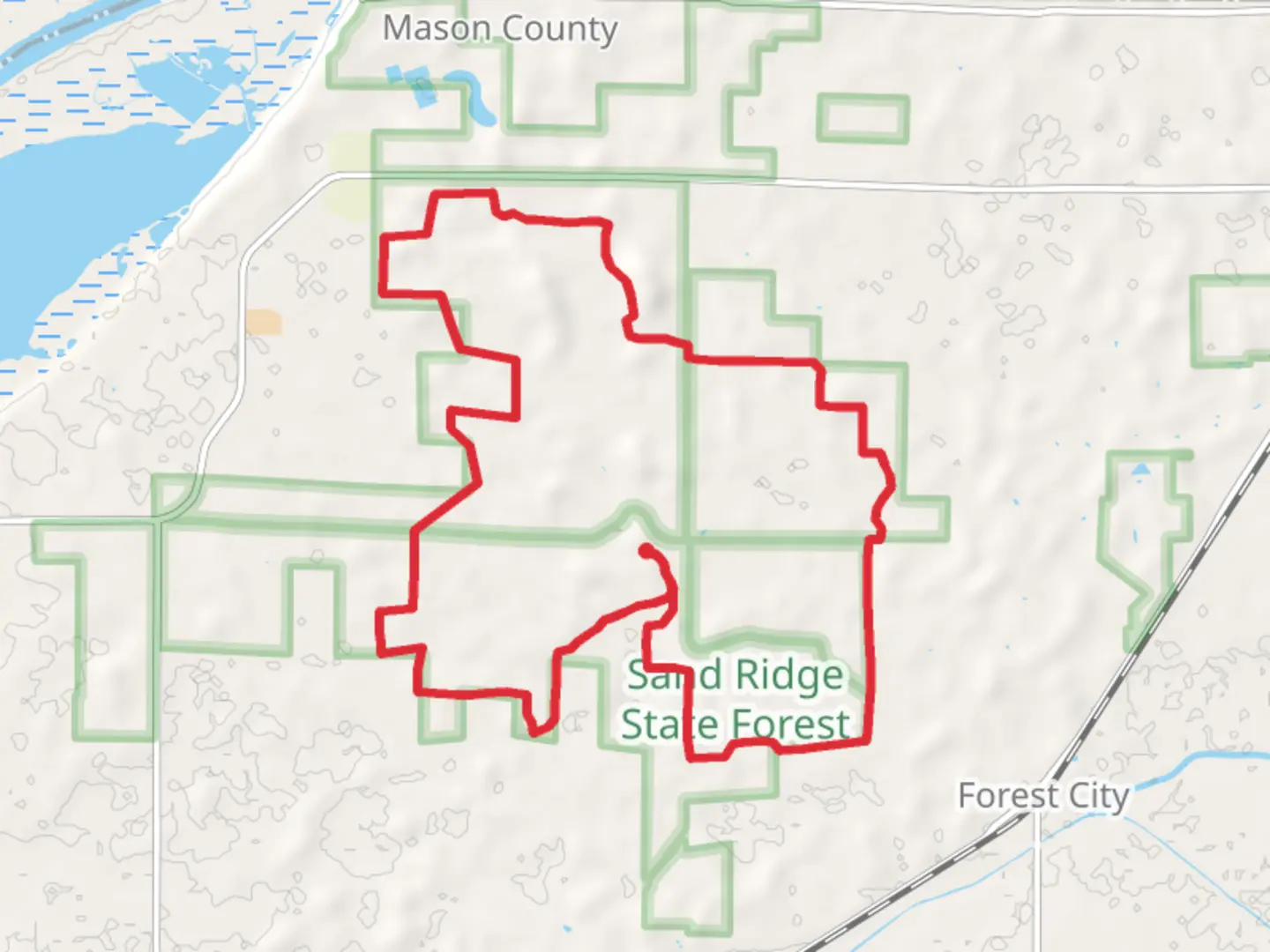 An image depicting the trail Loop around Pine Camp and its surrounding area.