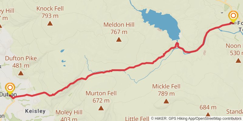 Pennine Way - Middleton-in-Teesdale to Dufton stage 2 Map