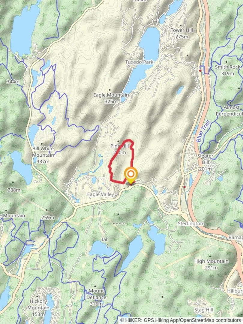 An image depicting the trail Long Swamp Trail via Pine Hill and its surrounding area.