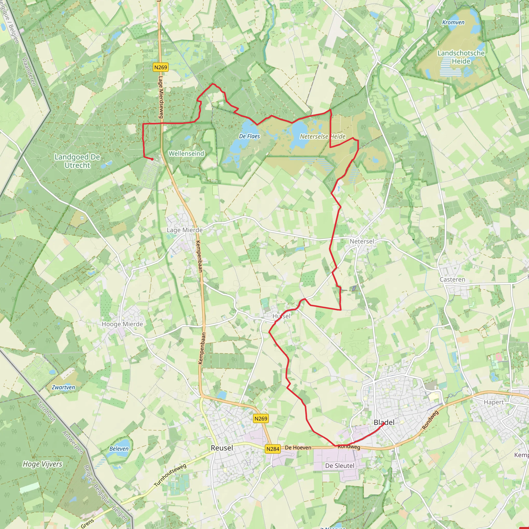 Wellenseind to Bladel via De Flaes and Het Goor mobile static map