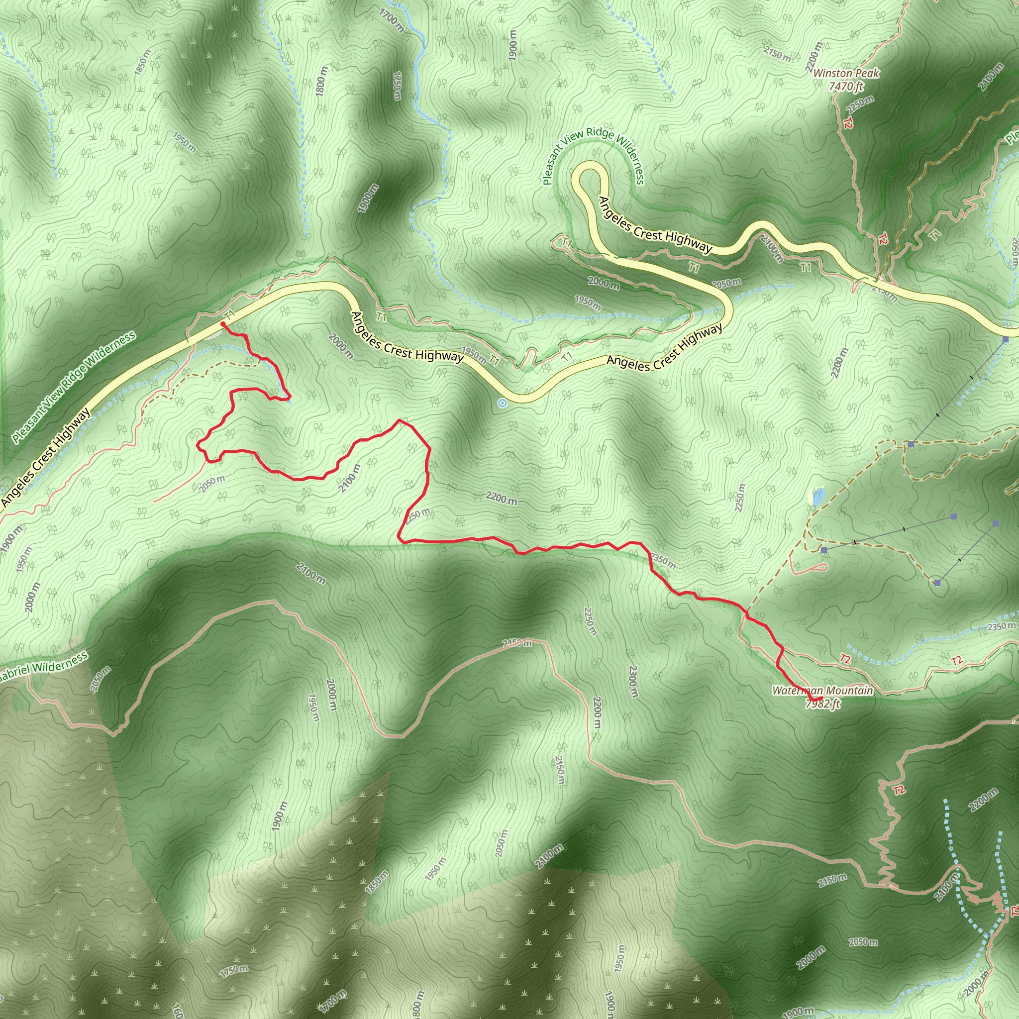 Waterman Mountain from Angeles Crest Highway mobile static map