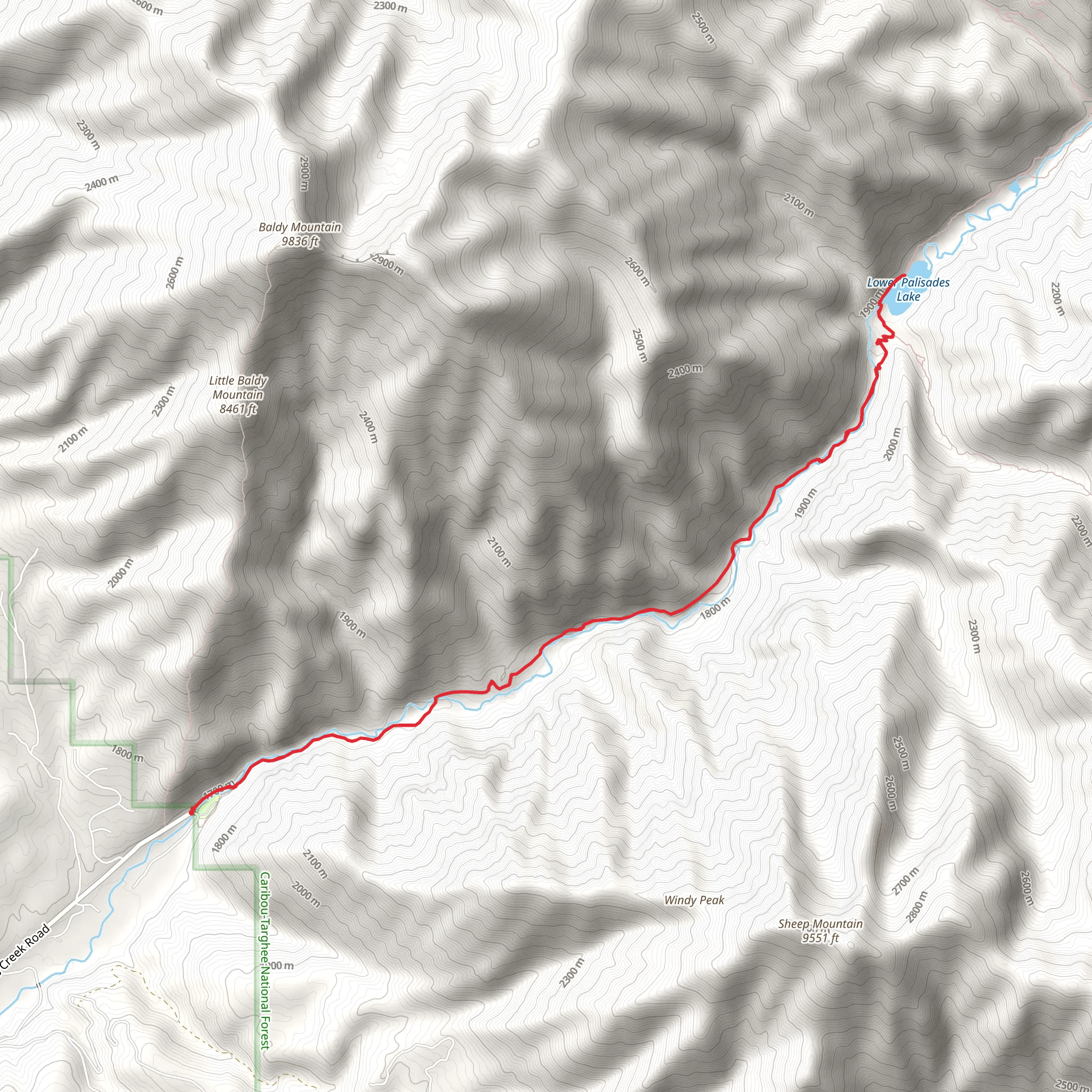 Lower Palisades Lake via Lower Palisades Creek Trail mobile static map