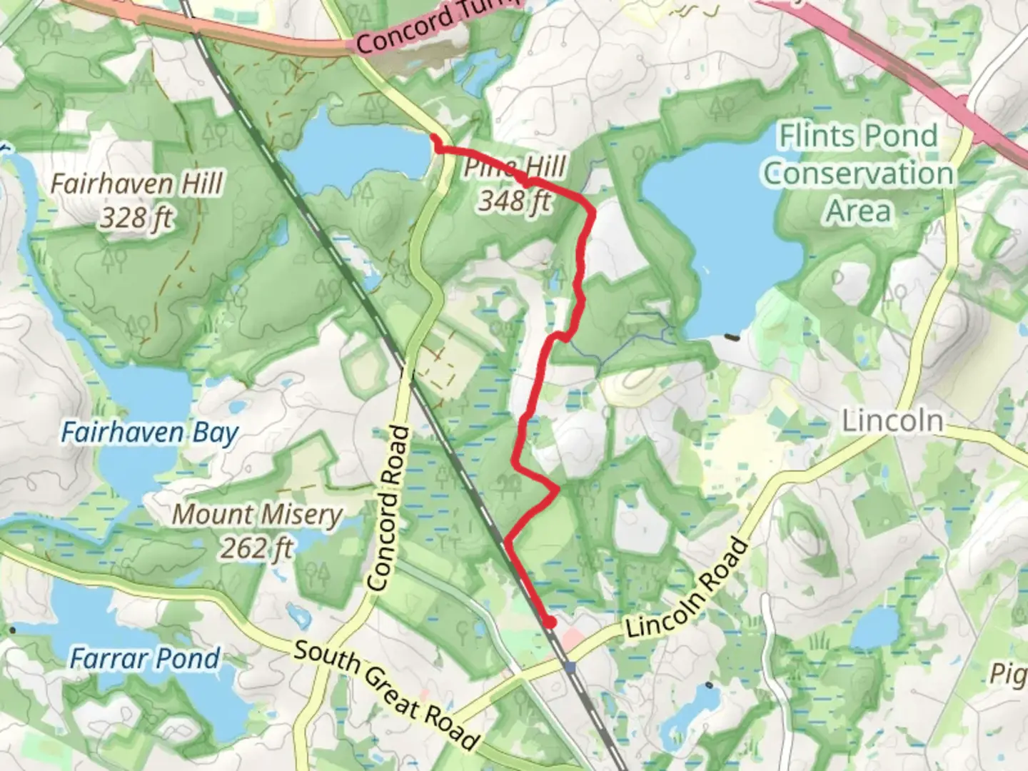 An image depicting the trail Pine Hill and Adams Land and its surrounding area.