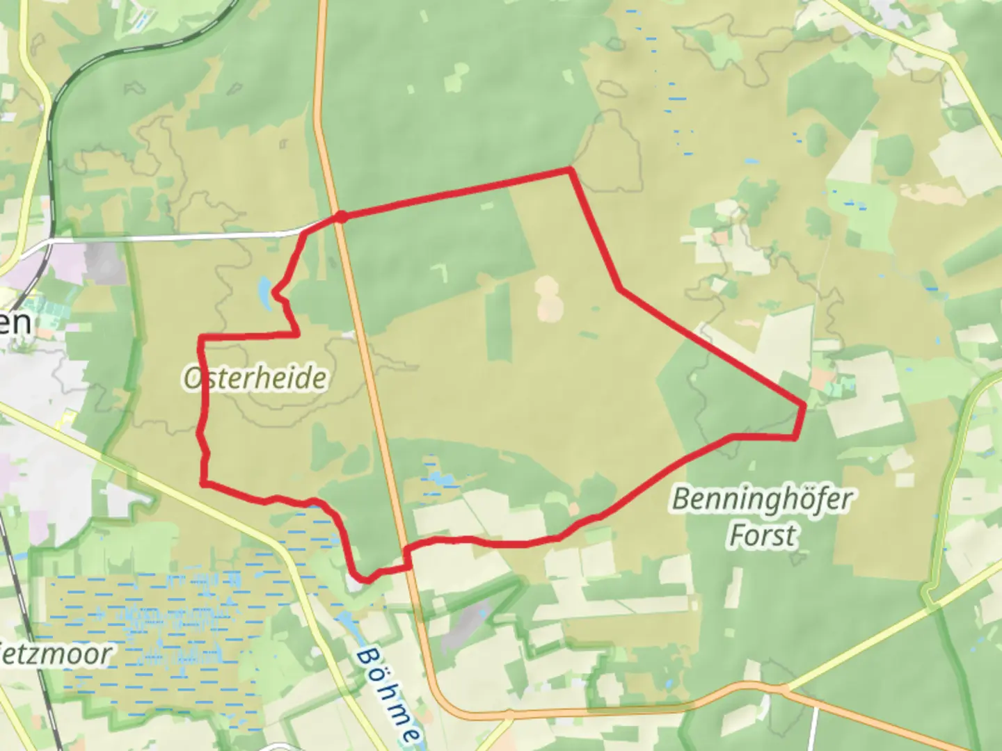 An image depicting the trail Osterheide Loop and its surrounding area.