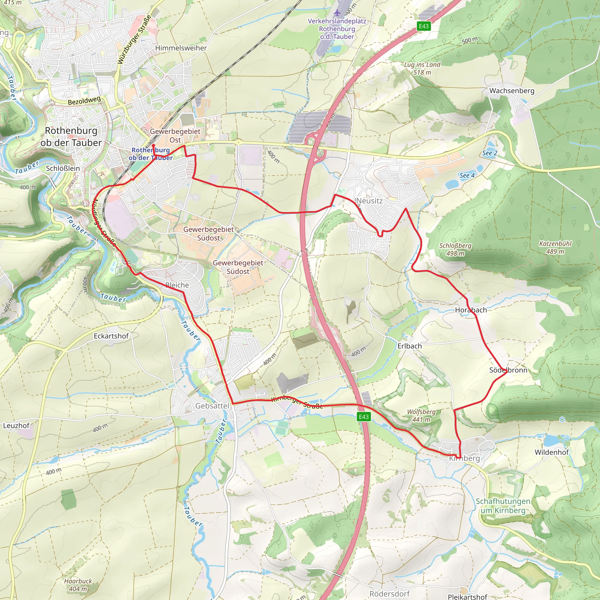 Rothenburg ob der Tauber and Gebsattel Loop mobile static map