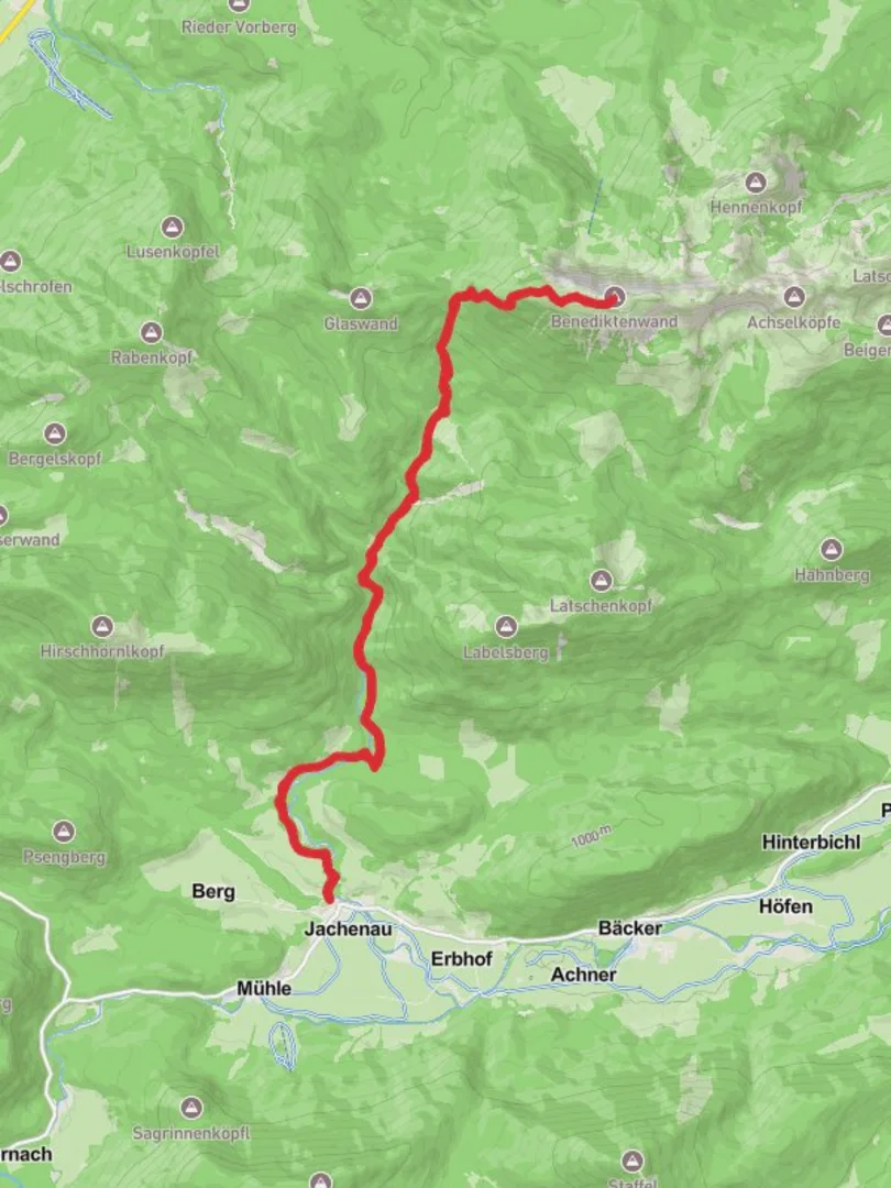 An image depicting the trail Benediktenwand Walk via Jachenau and its surrounding area.