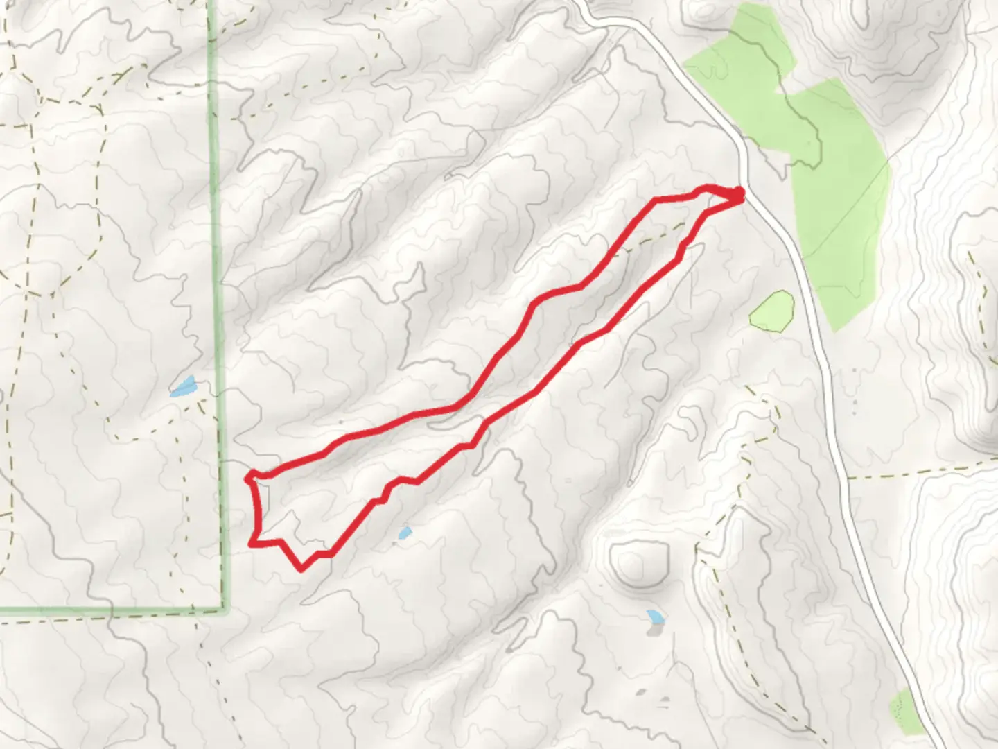 An image depicting the trail Sawmill Road and Struck Truck Loop and its surrounding area.