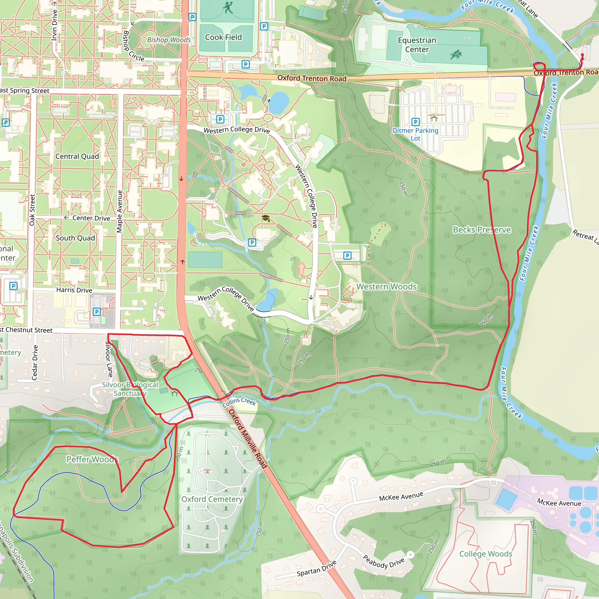 Four Mile Creek, Collins Creek and Peffer Park Loop mobile static map