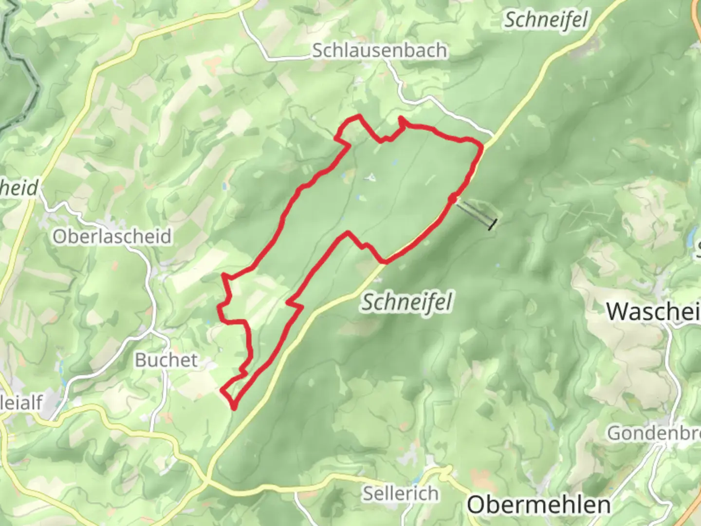 An image depicting the trail Konigsfenn and Tranchotstein Loop and its surrounding area.