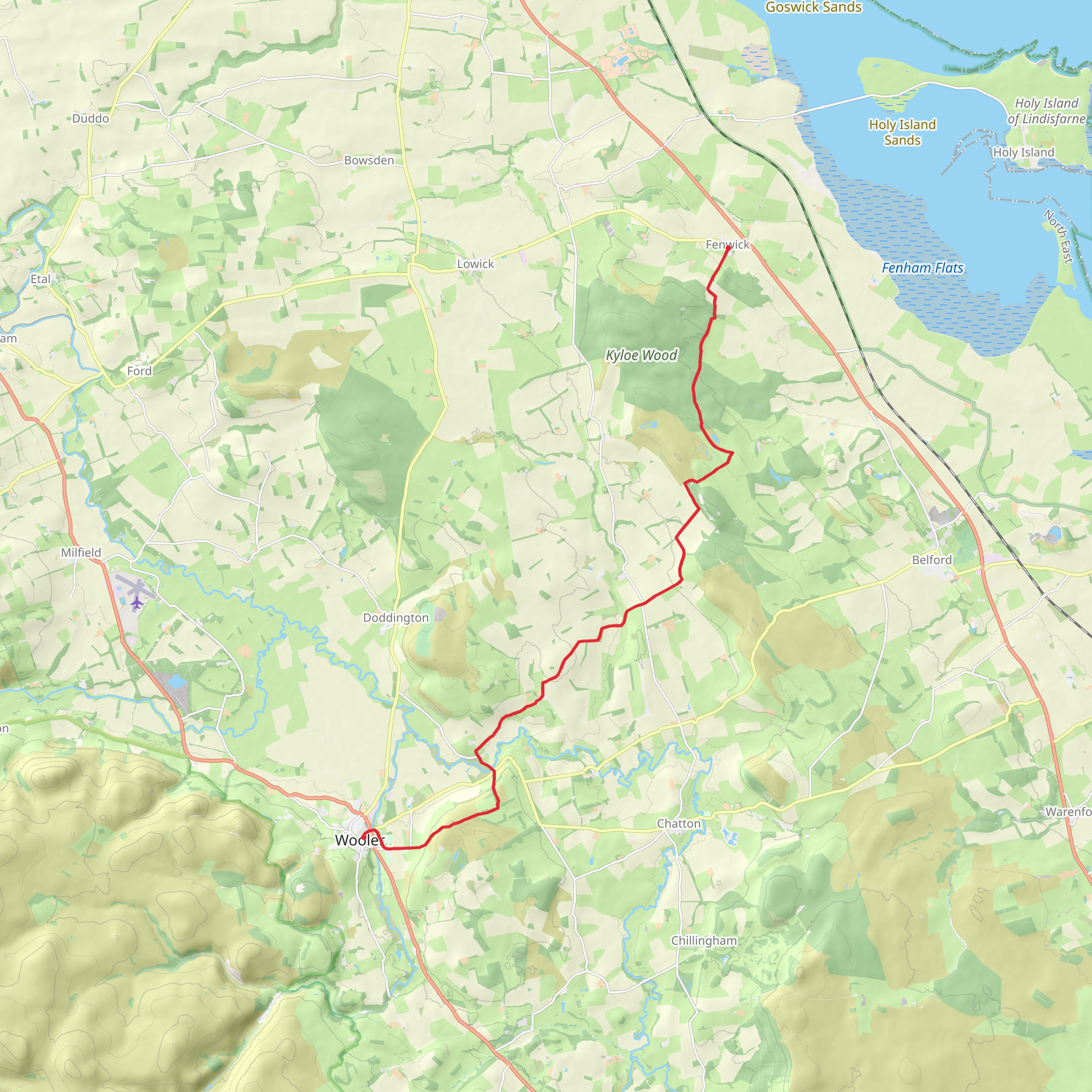 Wooler to Fenwick Walk mobile static map