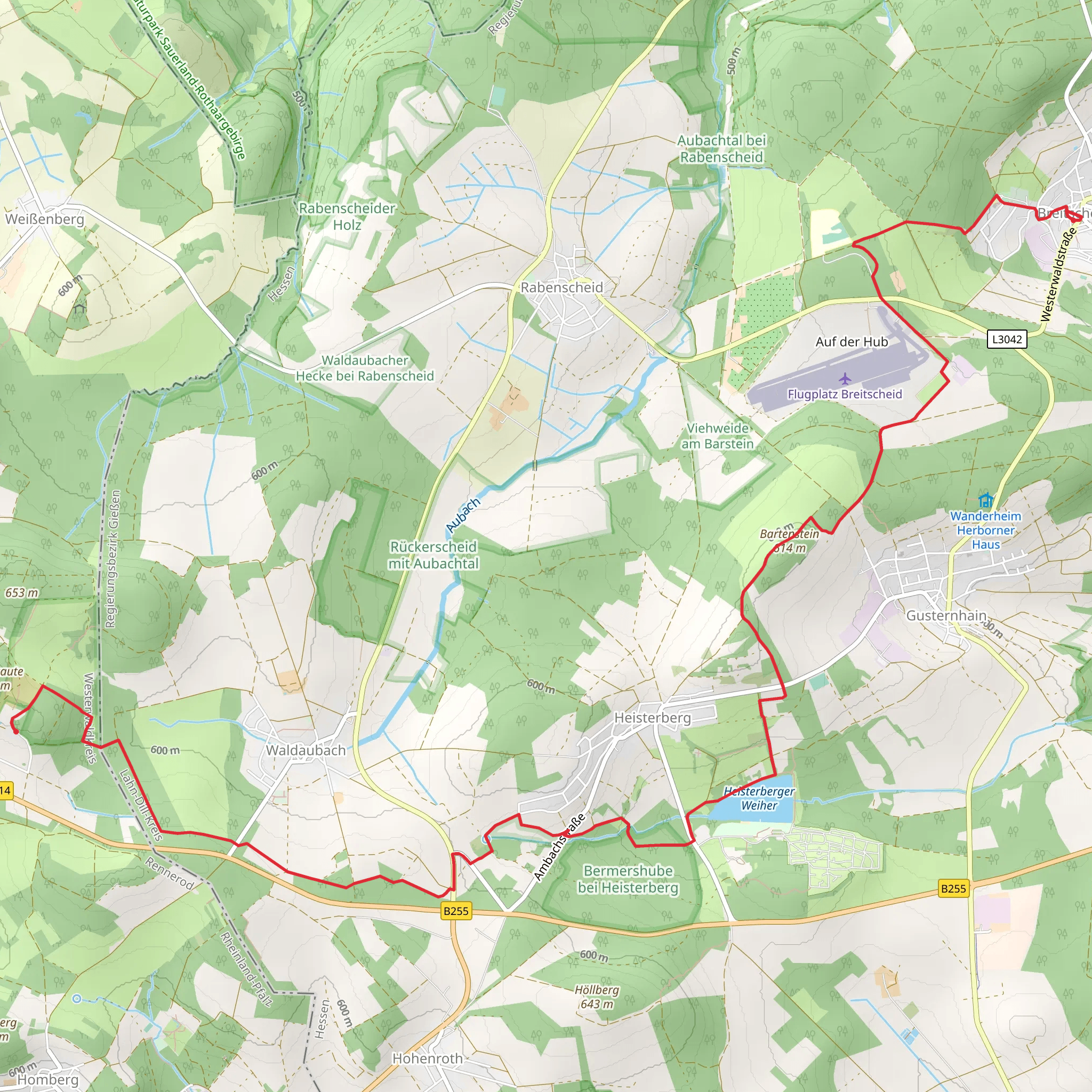 Breitscheid to Fuchskaute via Heisterberger Weiher mobile static map