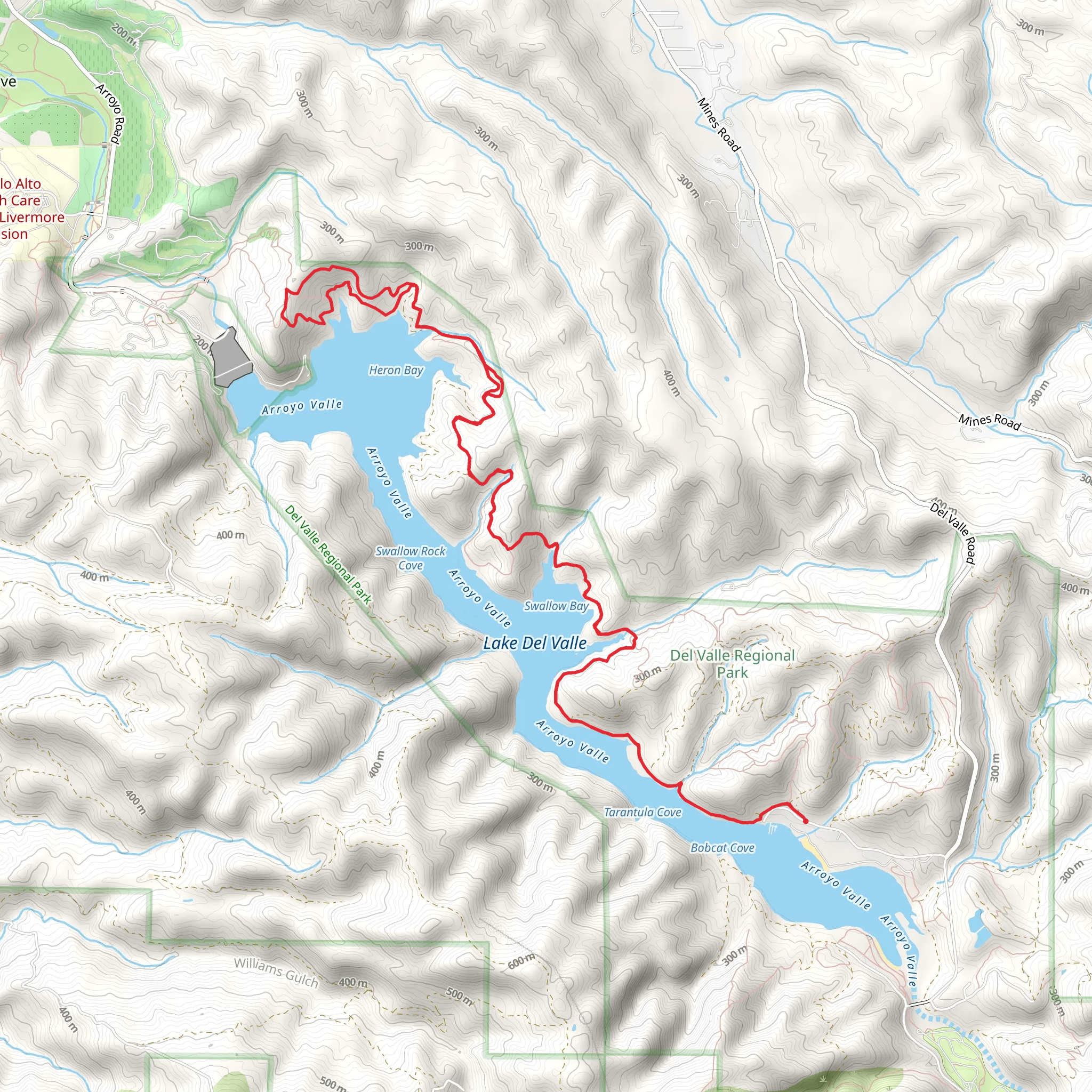 East Shore and Heron Bay Loop Trail - Lake Del Valle mobile static map