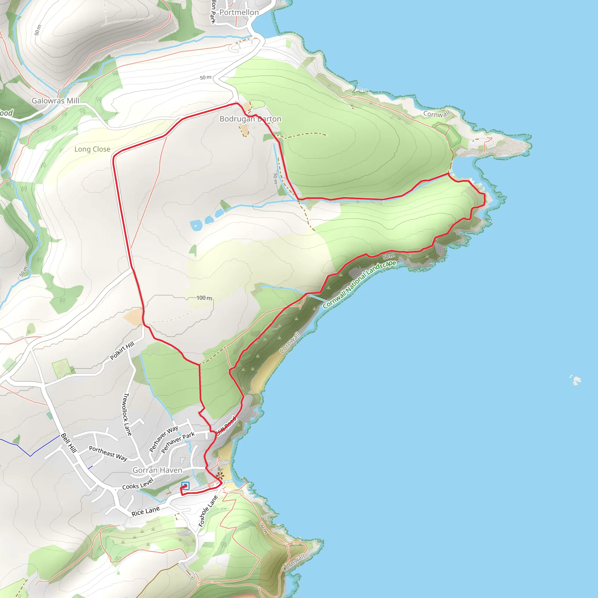 Gorran Haven to Bodrugan Barton Loop via Colona Beach mobile static map