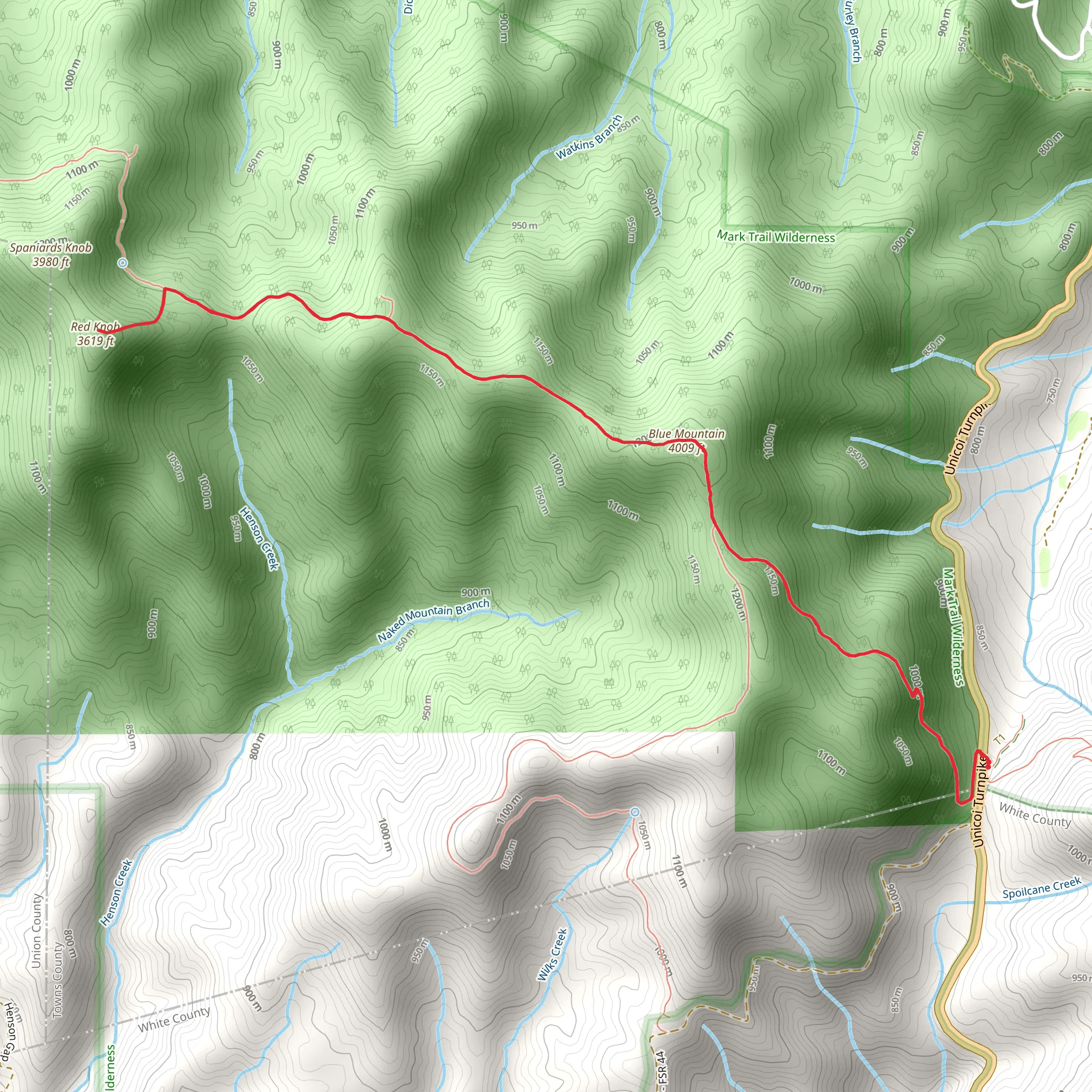Red Knob and Blue Mountain via Appalachian Trail mobile static map
