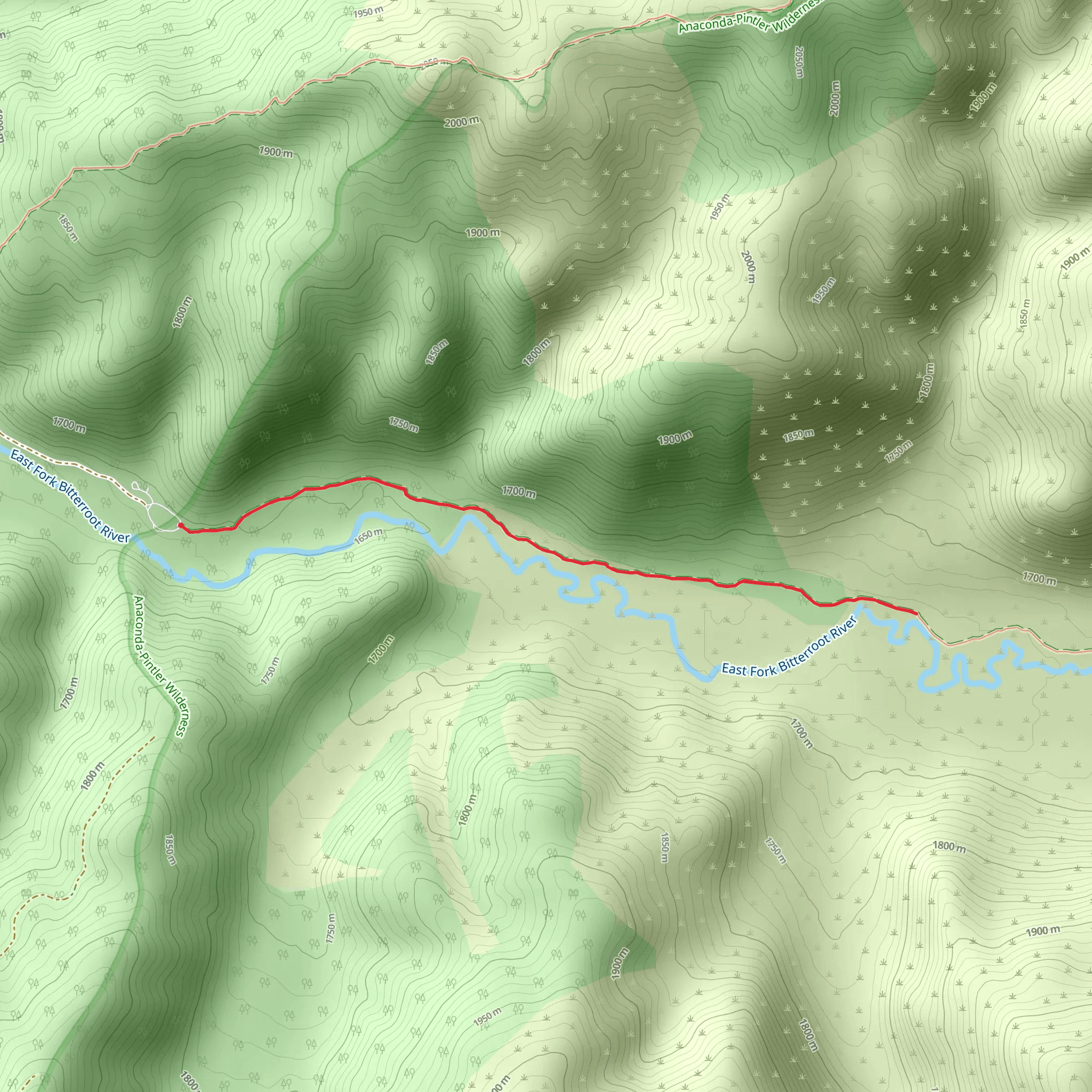 East Fork Bitterroot Trail - Short mobile static map
