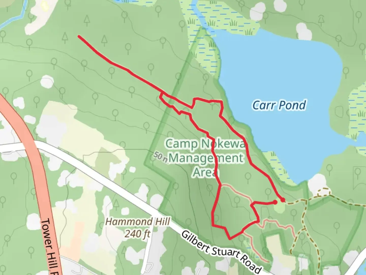 An image depicting the trail Loop beside Carr Pond and its surrounding area.