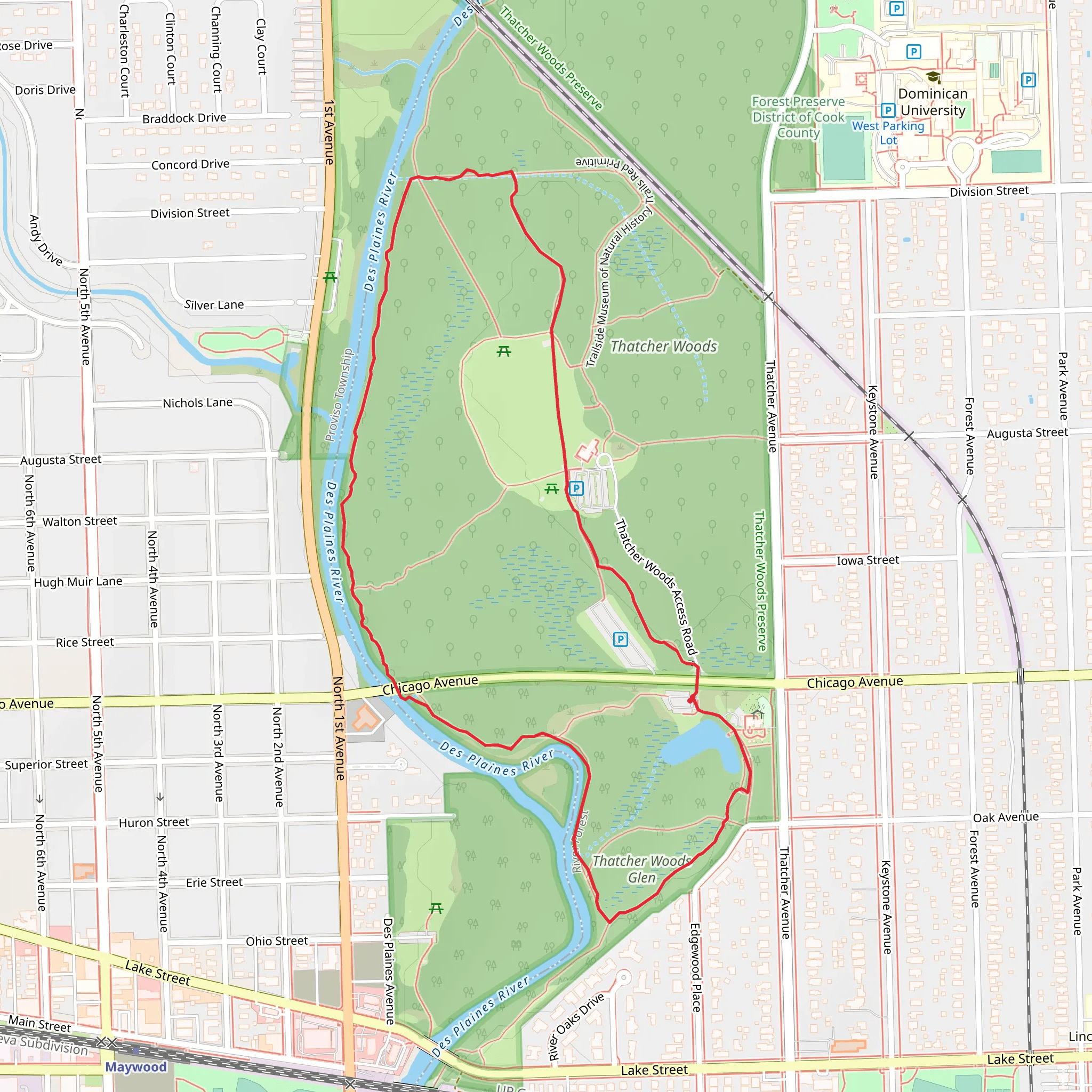 Thatcher Woods Hiking Trail Loop mobile static map